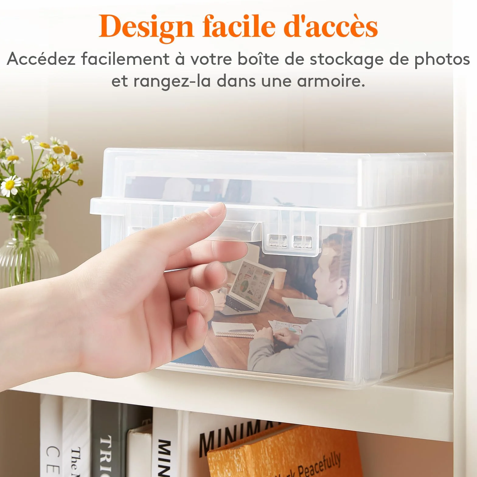 Lifewit Boîte de Rangement Photo 13x18cm 5R, 9 Boîtes Intérieures, Organisateur Photo pour Cartes, Photos, Tampons, Fournitures de Bureau avec 1 Feuille D'étiquettes Autocollante, Transparent, 1 Pièce