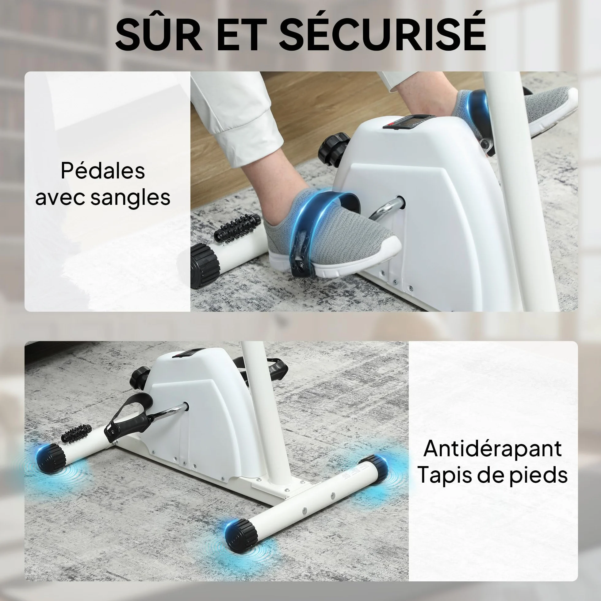 SPORTNOW Vélo d'entraînement pour la rééducation des bras et jambes, hauteur réglable, résistance ajustable, écran LCD, rouleaux de massage