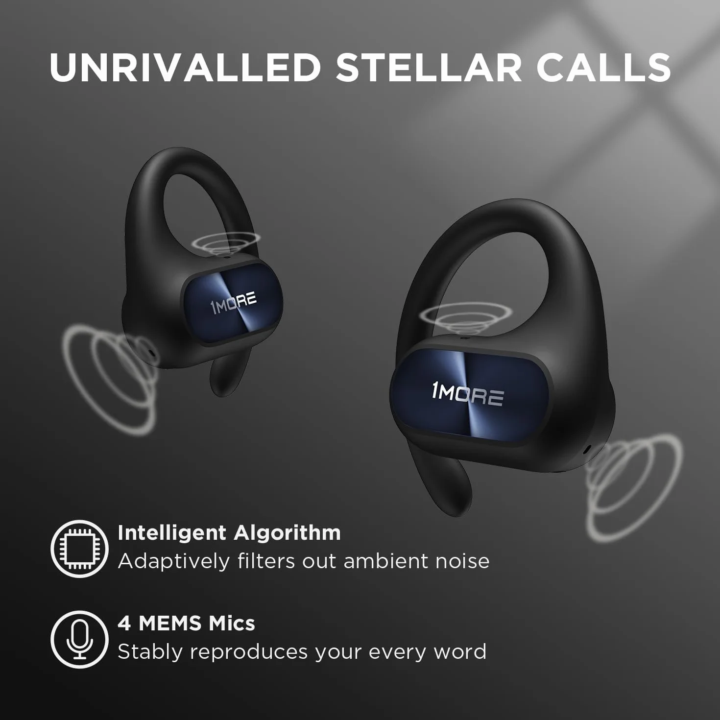 1MORE Fit SE S30 Casque Bluetooth sans Fil avec 4 Microphones pour des appels clairs, Design divisé avec Crochets d'oreille, IPX5, 30 Heures d'autonomie, Compatible avec iPhone et Android (Noir)
