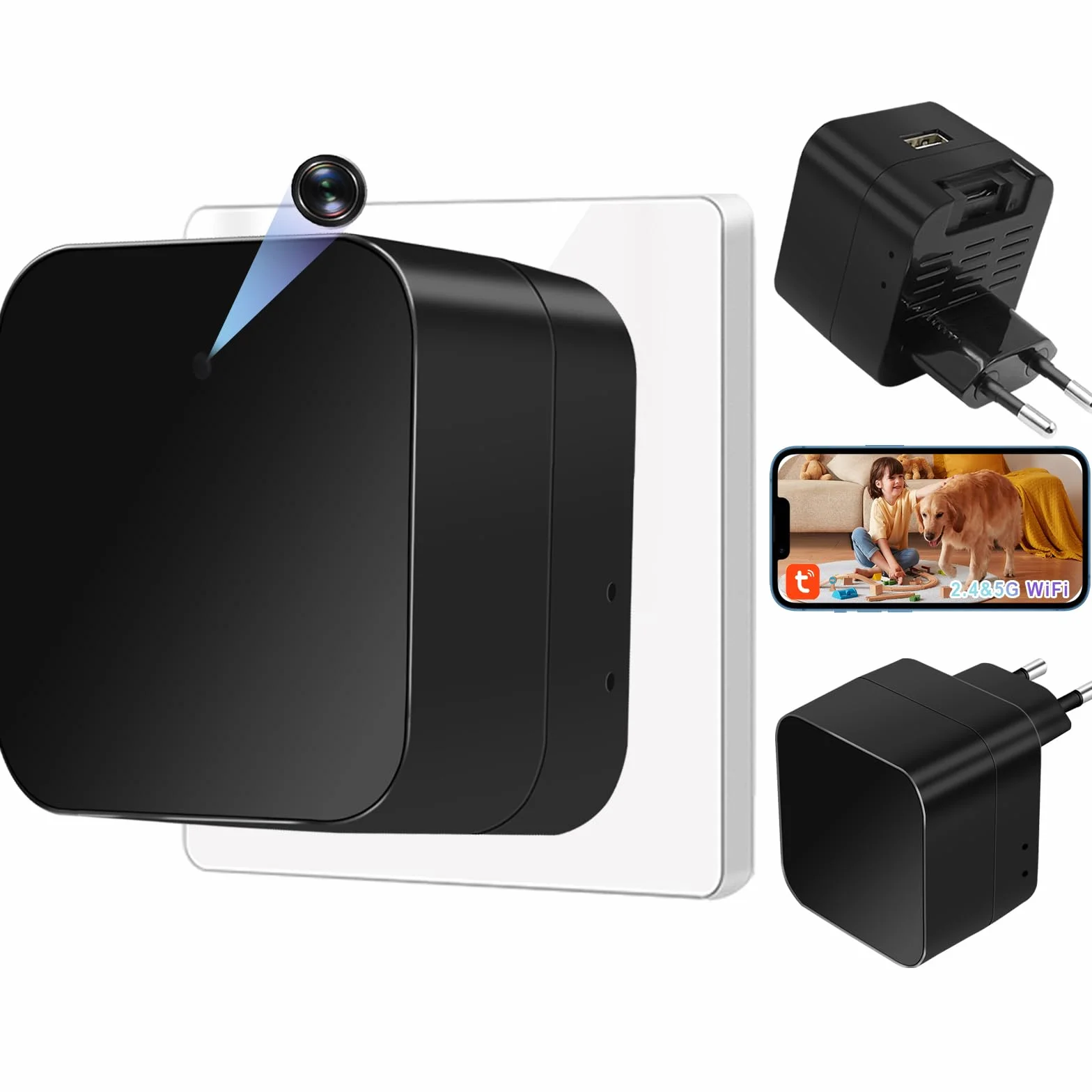 Caméra Espion WiFi 5G Cachée dans Chargeur USB Mini 1080P Détection Mouvement Enregistrement Boucle Visionnage à Distance Normes Européennes