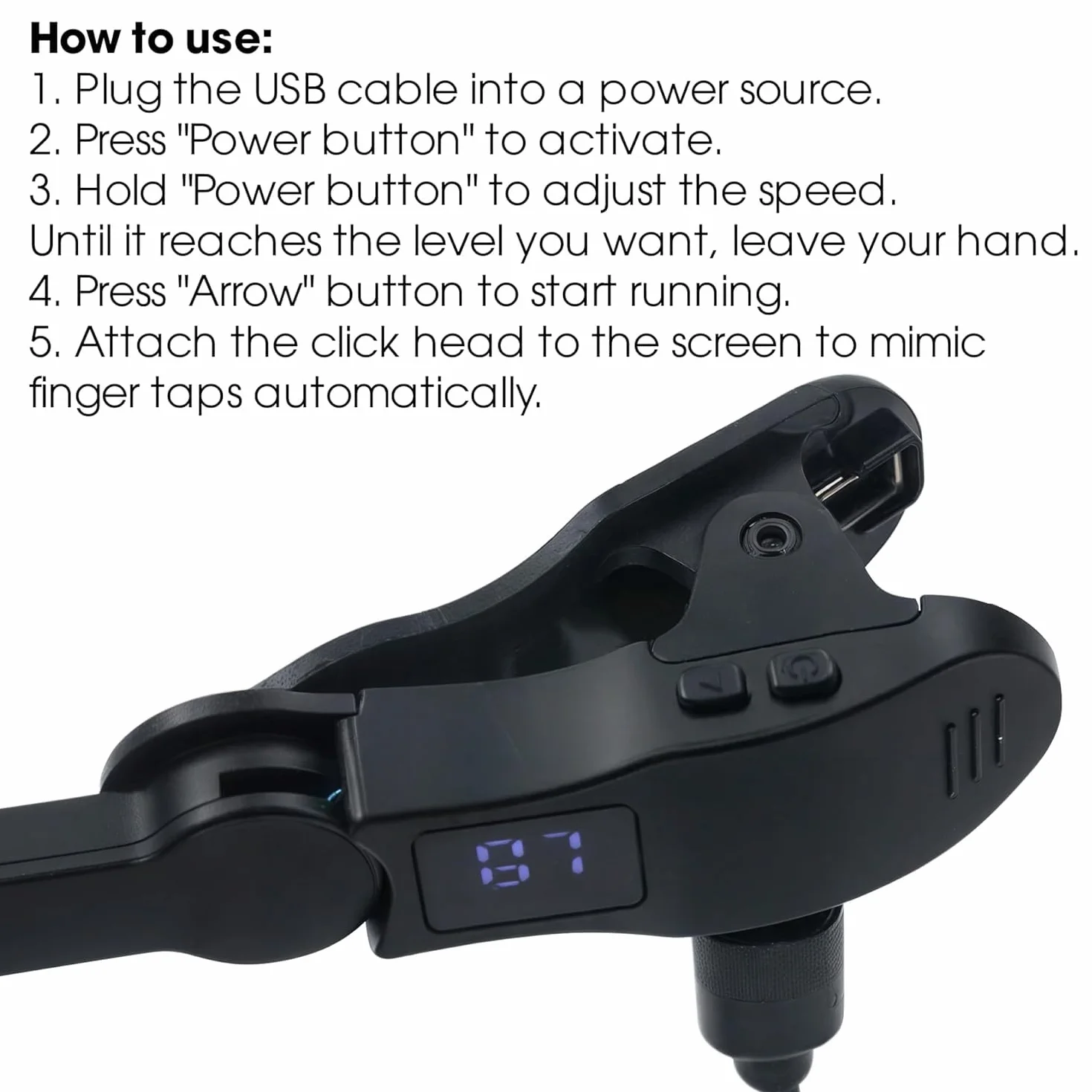 Auto Screen Clicker Portable Simulé Doigt Clic Continu Vitesse Réglable Clicker Physique Adapté aux Jeux