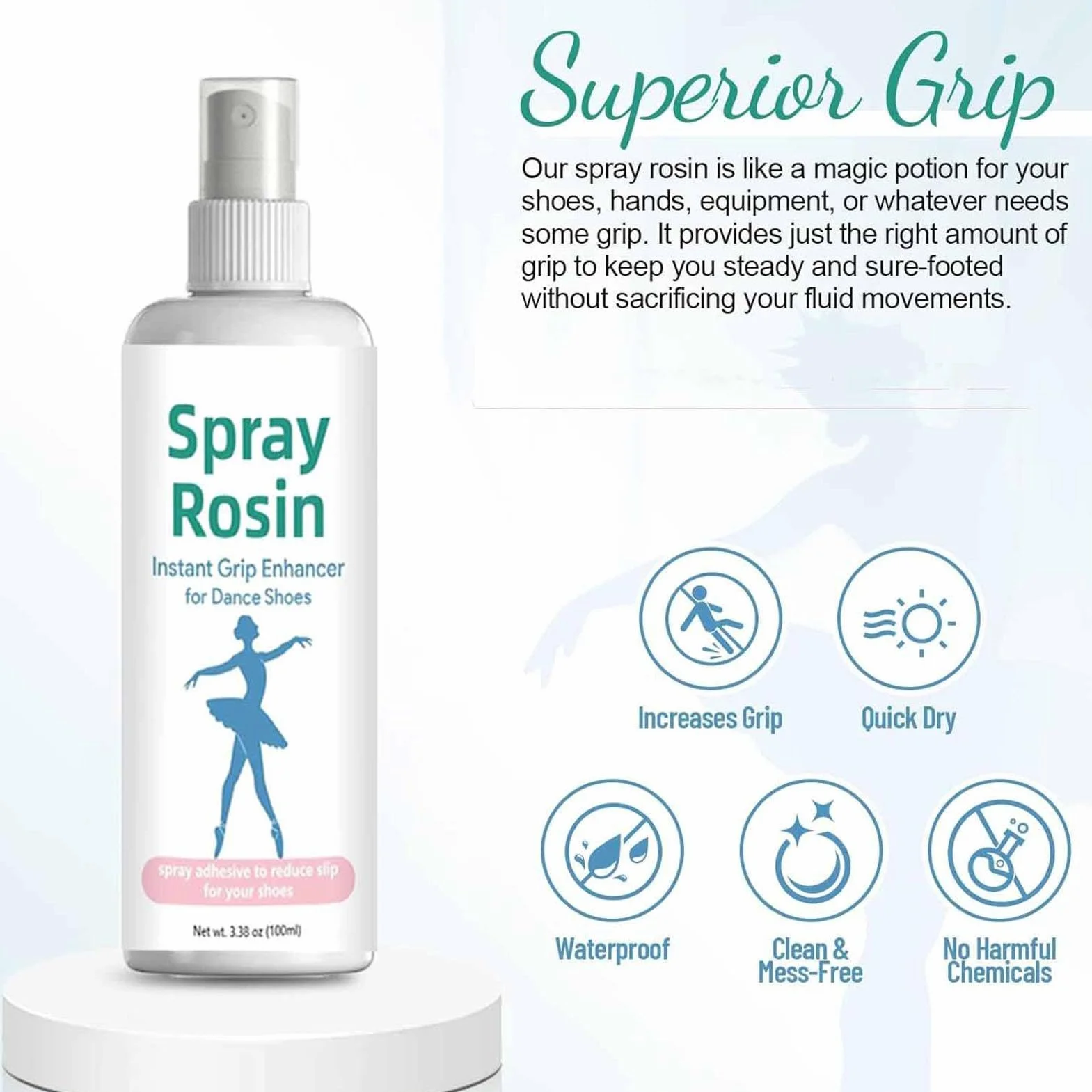 Spray Colophane Antidérapant 100 ML pour Danseurs - Renfort Adhérence Chaussons Danse Portable Longue Durée