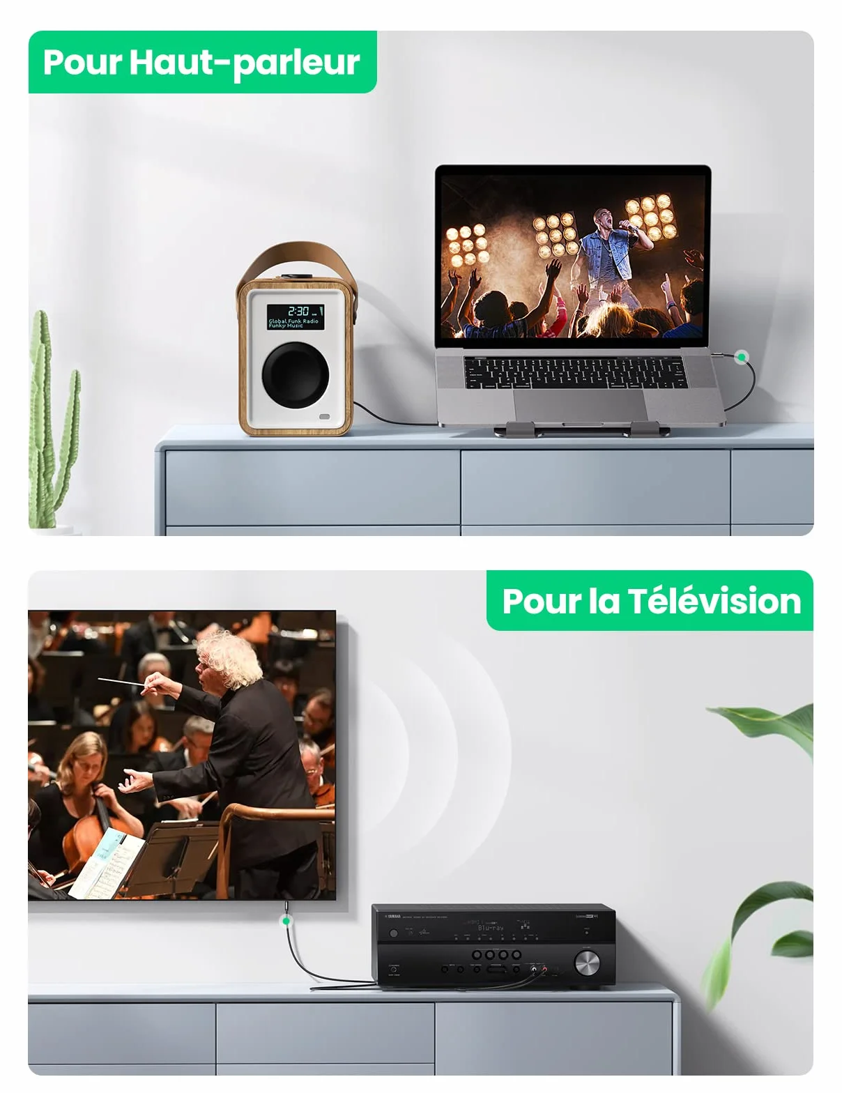 UGREEN Câble Cinch Jack 3.5mm Mâle vers 2 RCA Mâle Câble RCA Jack Audio Stéréo Compatible avec TV PC Téléphone Tablette Amplificateur Chaîne HiFi DVD Barre de Son Home Cinéma Autoradio Enceinte (2M)