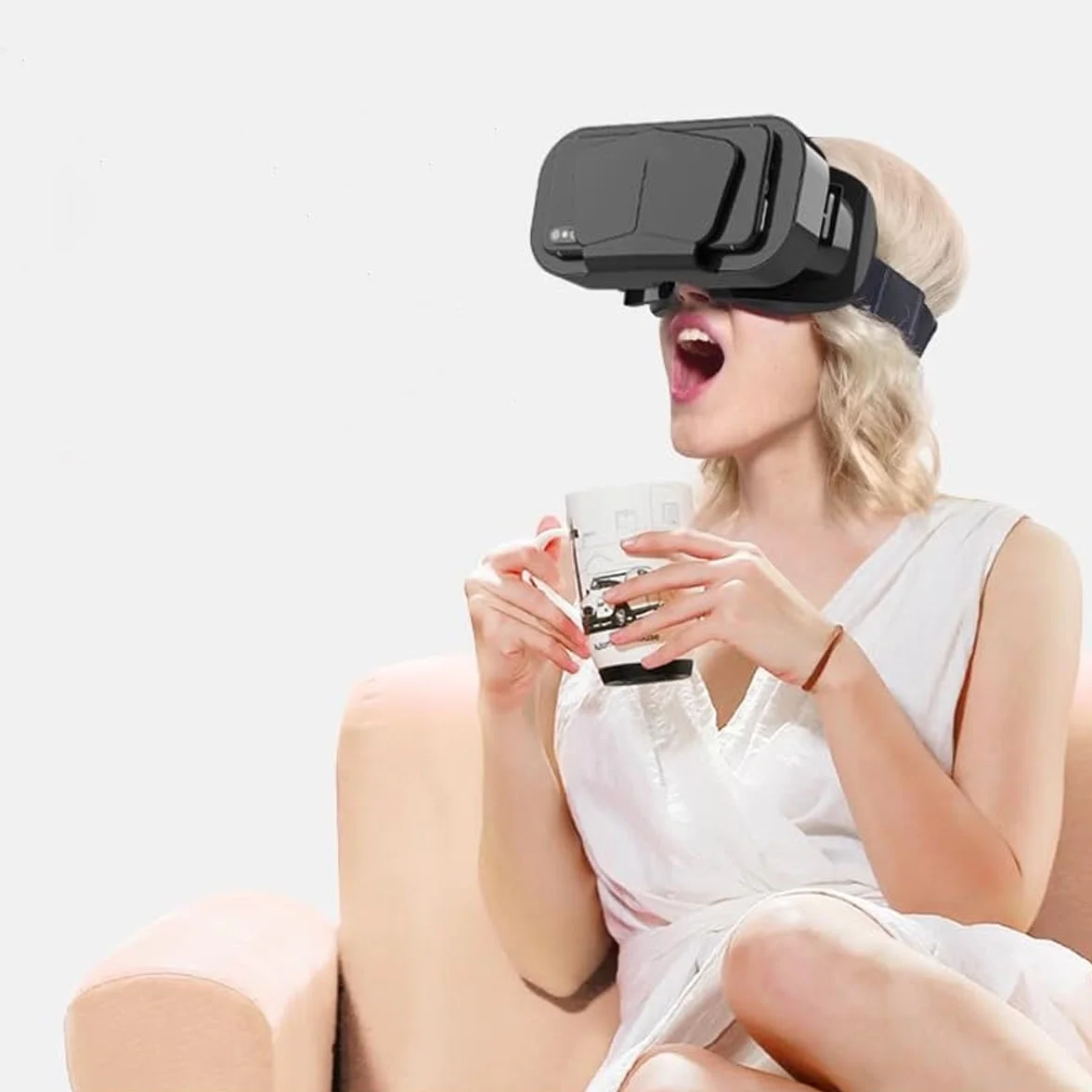 Lunettes VR 3D avec écouteurs 360°, grand écran, lumière bleue, distance pupillaire réglable