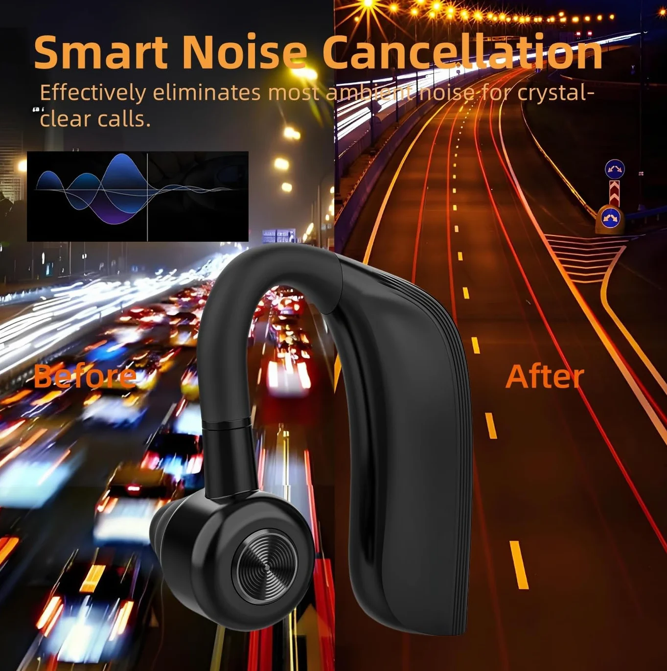 Casque sans Fil Bluetooth 5.4 Casque Mains Libres avec Réduction de Bruit, Autonomie 22h, IPX4 Antitranspiration, Oreillette Bluetooth sans Fil pour Bureau/Conduite/Télétravail