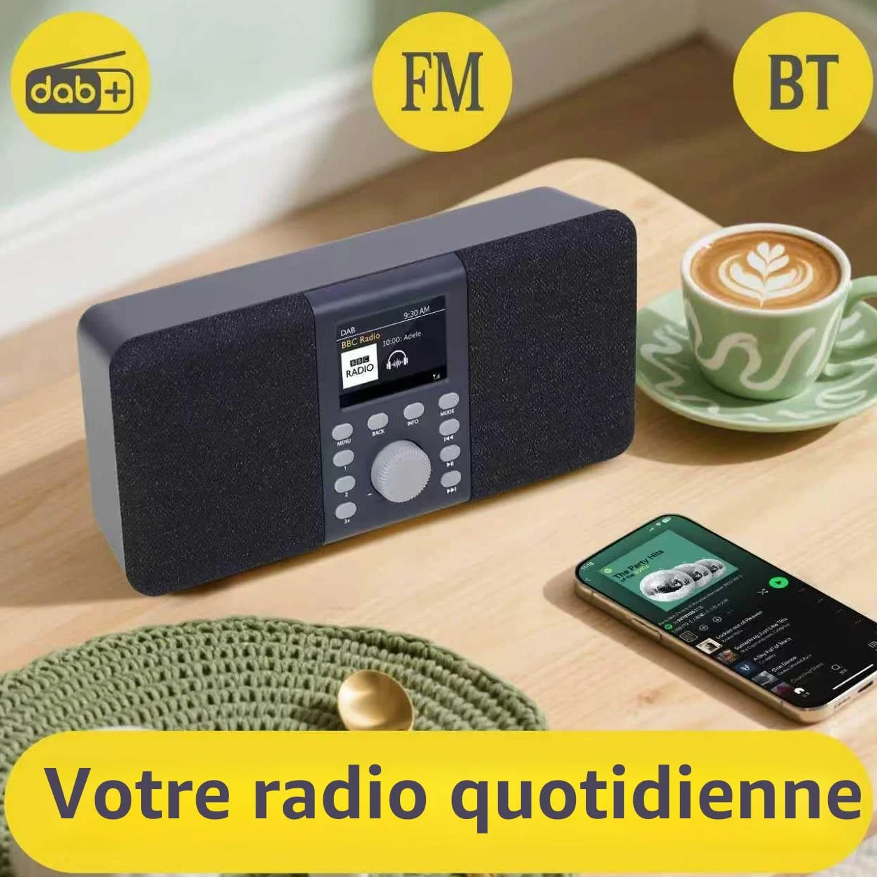 Radio Numérique DAB+ Stéréo Portable Bluetooth FM 40 Stations Préréglées Gris Foncé