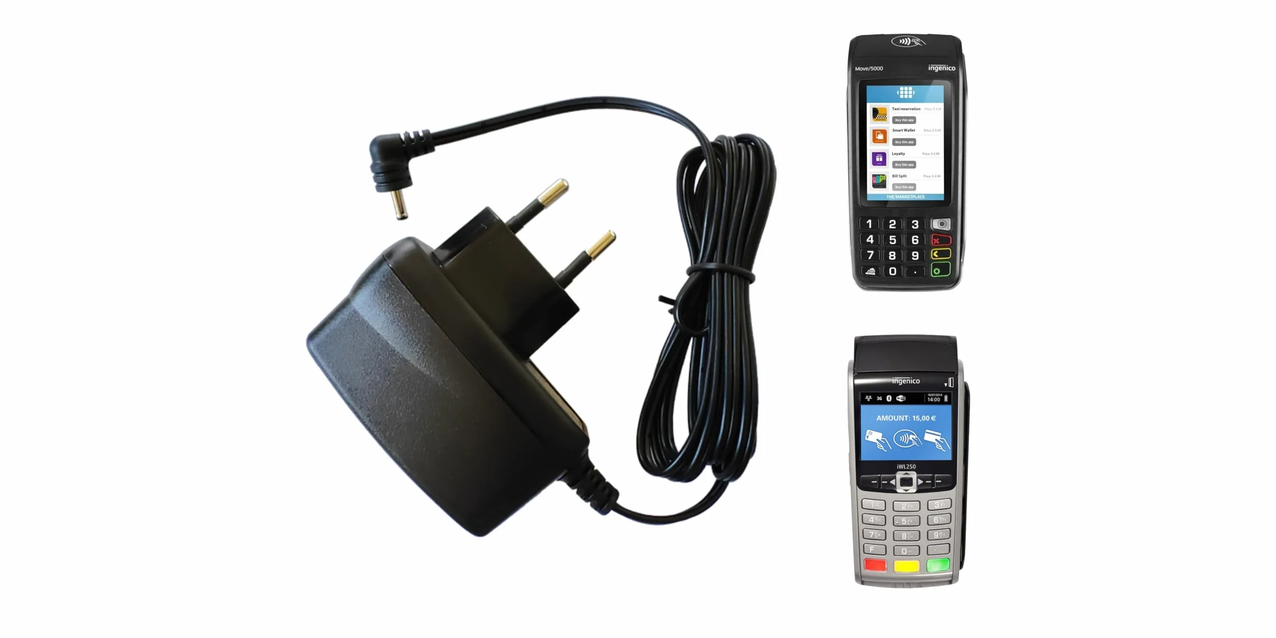 Alimentation Chargeur pour Terminal de paiement bancaire Ingenico Move 5000, Move 3500, iWL250, IWL220, IWL221, IWL222, IWL251, IWL252