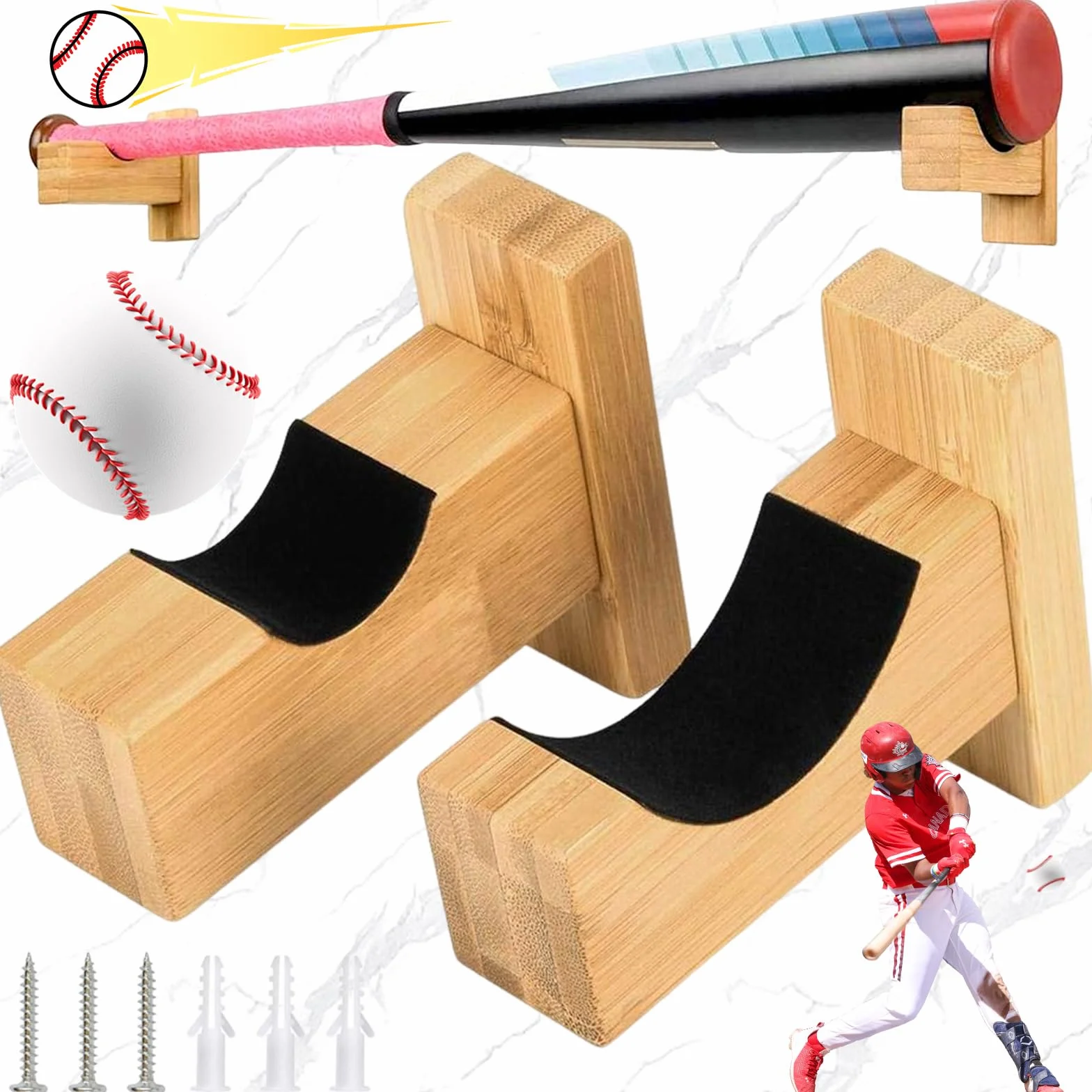 Support de Batte de Baseball en Bois Massif Fait à la Main, avec Support Mural pour 2 Récipients