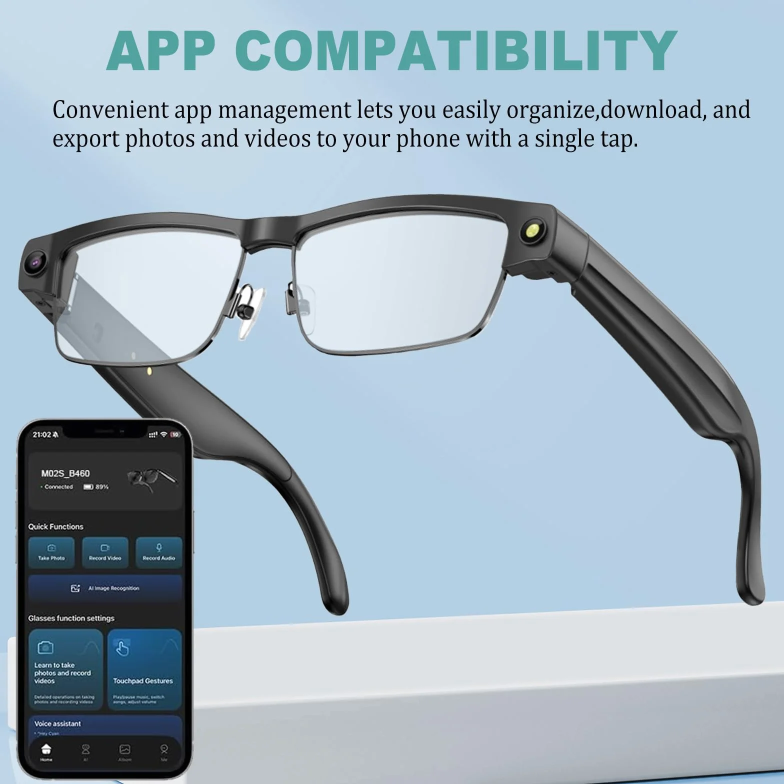 Lunettes AI Smart Camera, 4K 800 W Lunette Camera HD avec Assistant IA pour Traduction en Temps Réel, Traduction Simultanée Identification d'objet GPT lentilles photochromiques, Lunettes Connectées