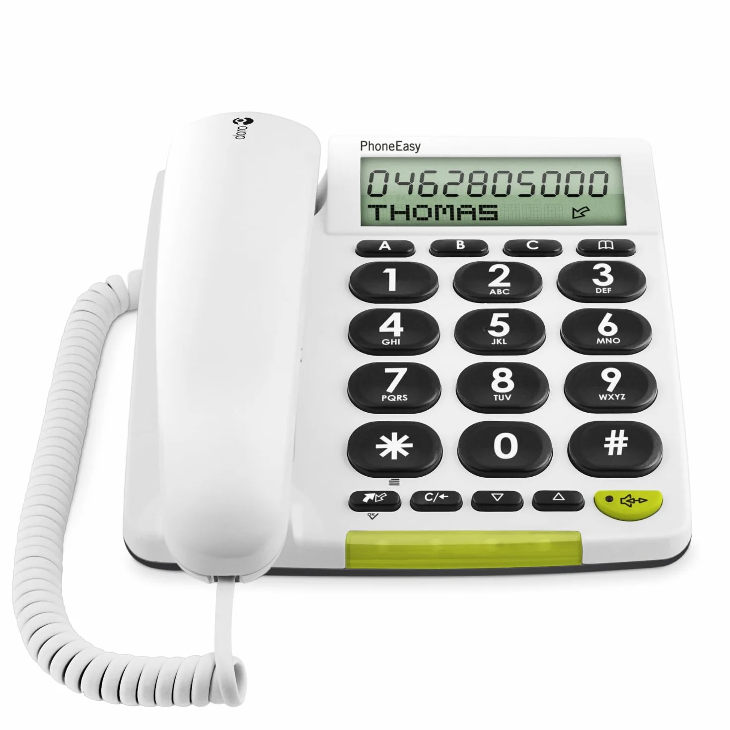 Doro PhoneEasy 312cs téléphone Filaire simplifié Larges Touches contrastées, Fonction Mains-Libres et mémoires directes (Blanc)