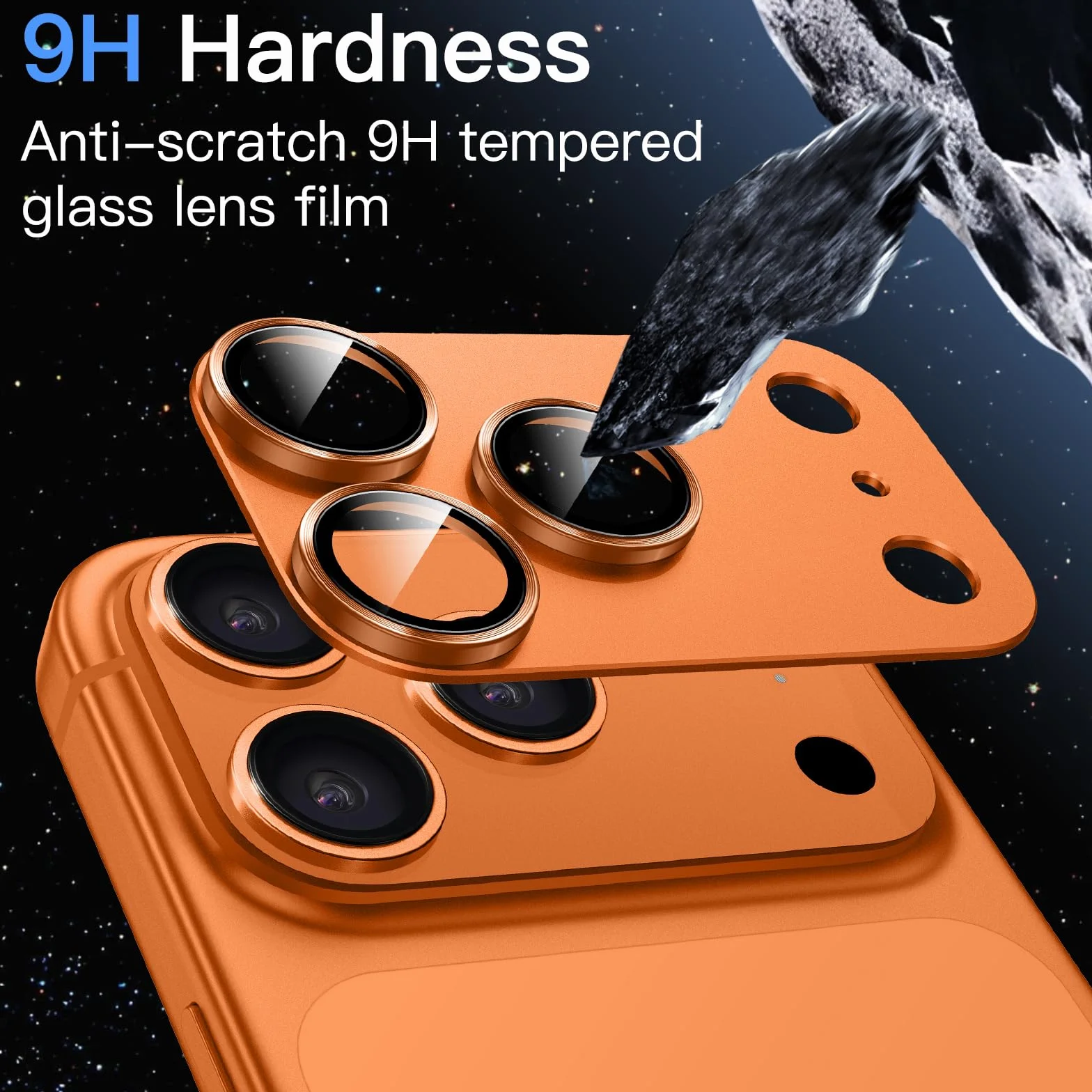 JETech Protecteur d'Objectif de Caméra pour iPhone 17 Pro Max 6,9 Pouces, Couverture Complète en Verre Trempé 9H Anneau, Plaque Métallique Mat, Compatible avec la Coque, Lot de 1 (Orange)