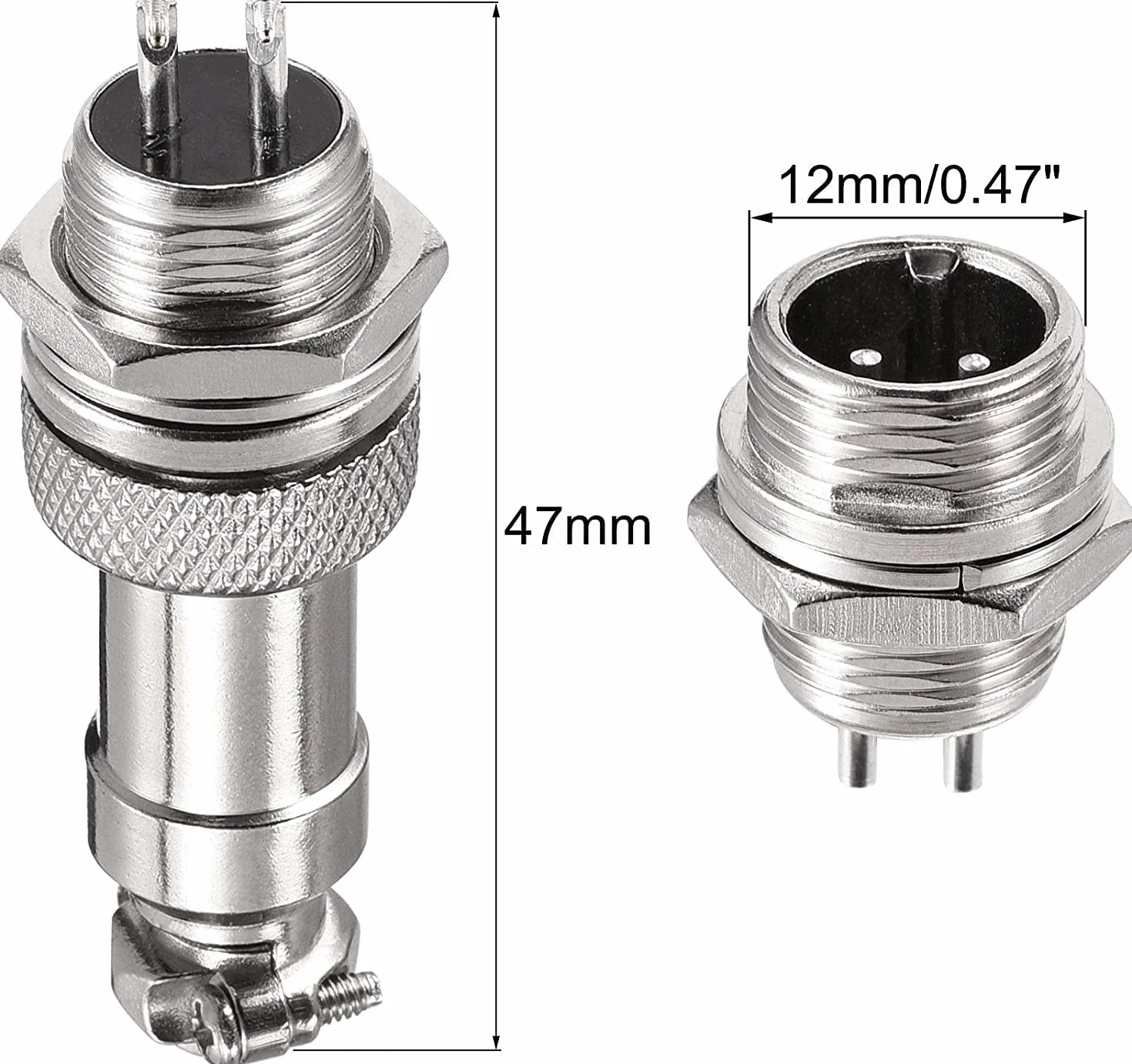 GX12 Connecteur Aviation 2 Broches Mâle Femelle 5A 12mm Métal Panneau Capuchon Caoutchouc 20 Pcs