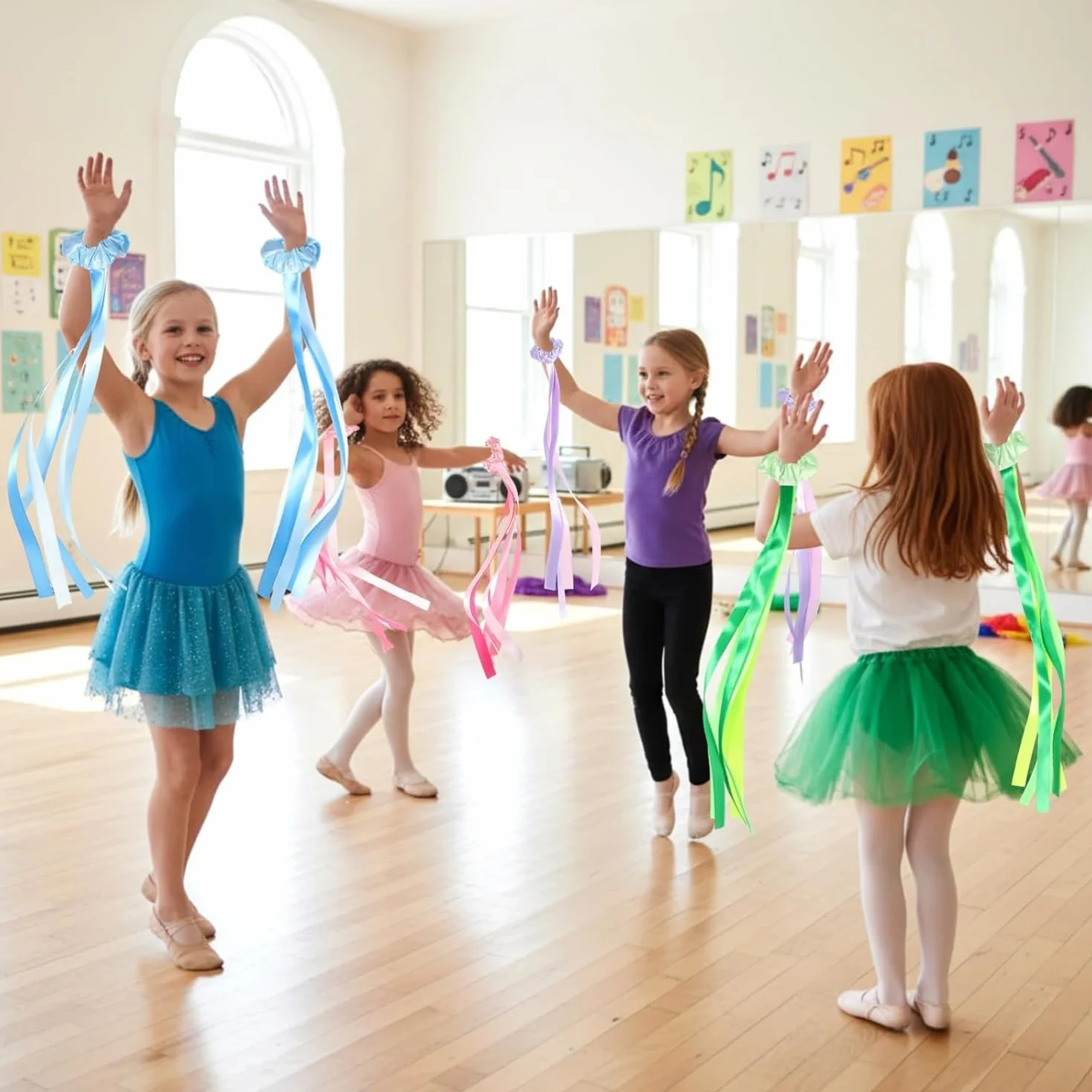 Lot de 12 bandes de danse arc-en-ciel - Bandes rythmiques pour poignet - Décoration de gymnastique pour enfants et adultes