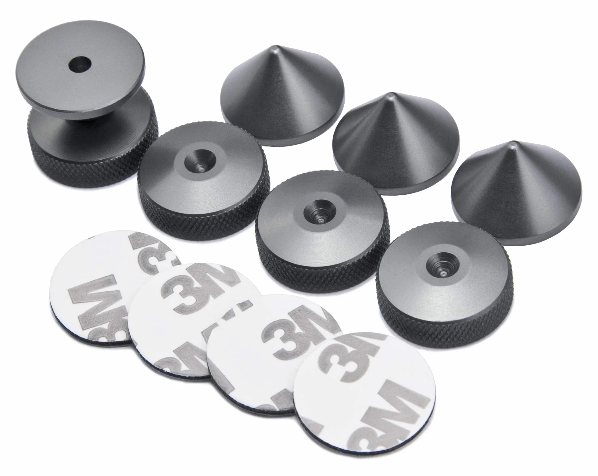 PrecisionGeek Aluminium Gris Bronze Haut-Parleur Pointes de découplage/Cônes + Contre-Pointes + Cercles 3M Coussinets en Mousse EVA