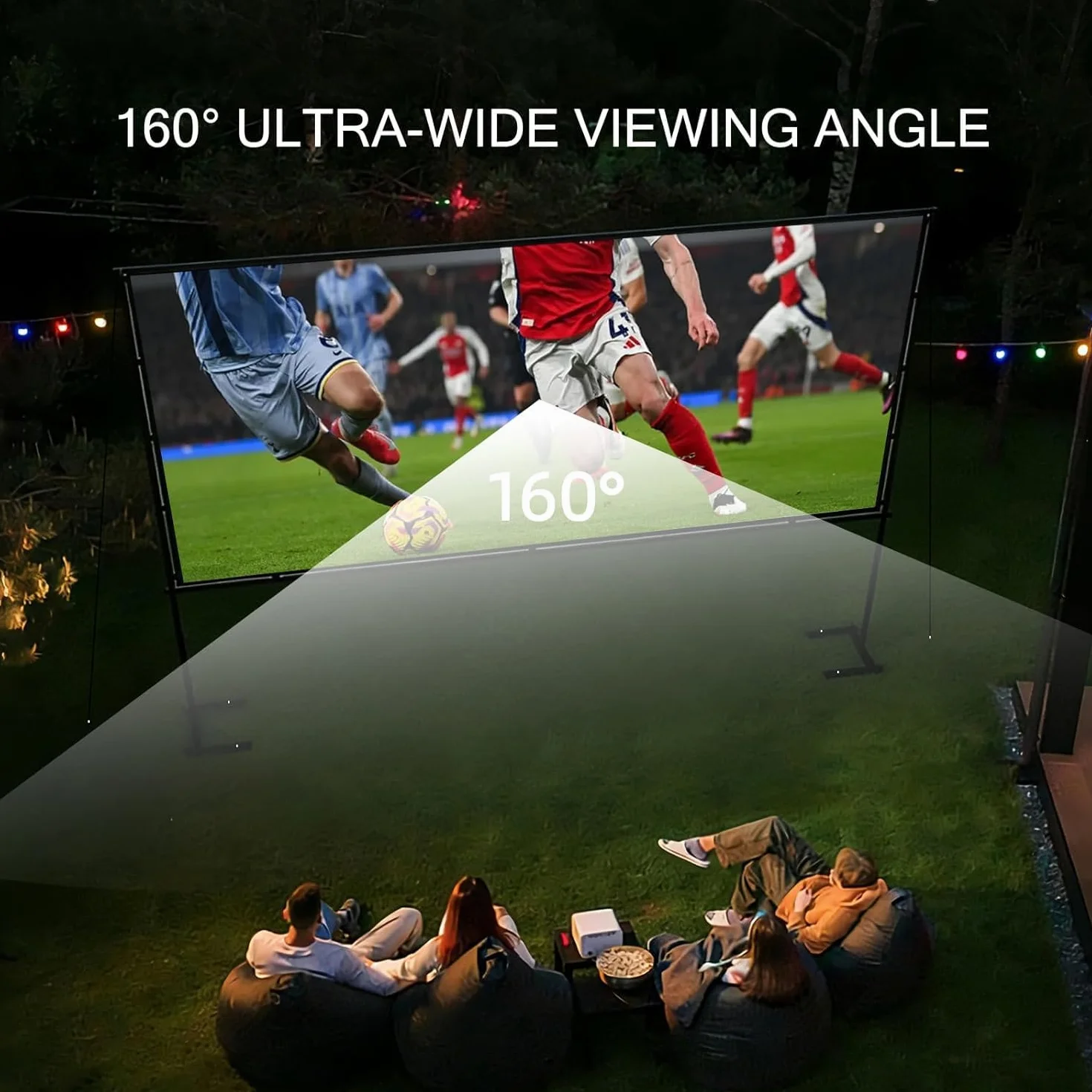 Écran de Projection 120" 4K HD 16:9 Anti-Pli avec Support Renforcé pour Home Cinéma Intérieur Extérieur