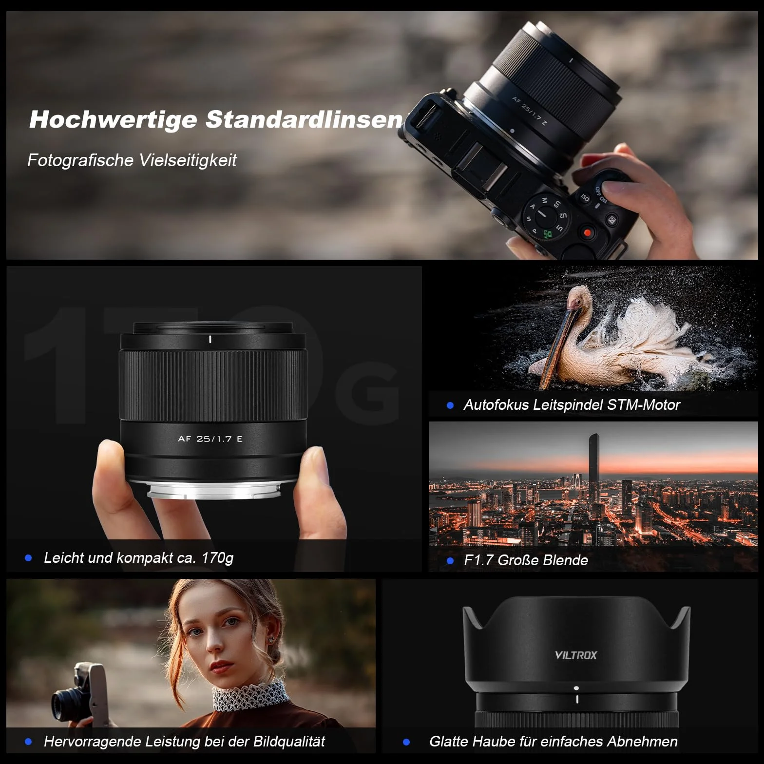 VILTROX Objectif 25 mm F1.7 Air FE Pocket Dispo AF F/1.7 E-Mount Portable Shot pour Sony Objectif d'entrée de gamme Auto Fcous APS-C Large Aperture Prime FE Objectifs