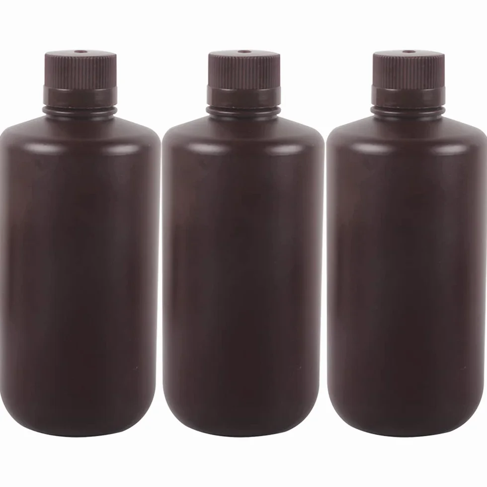 3 pièces 1L/1000 ml/35.2 oz processeur de Chambre Noire Chimique Liquide développeur Bouteilles de Stockage en Plastique pour 135 120 Film Photo négatif (3X 1L Brown Bottle)