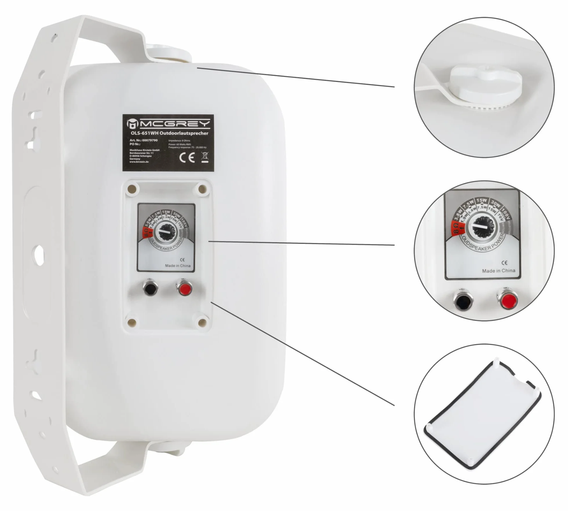 McGrey OLS-651WH Enceintes Extérieures Lot de 2 - Système Deux Voies - IP56 - pour Restaurant, Biergarten, Terrasse & Jardin - Woofer 6,5" et Tweeter 1" - 60 Watts - Compatible 70/100V - Blanc