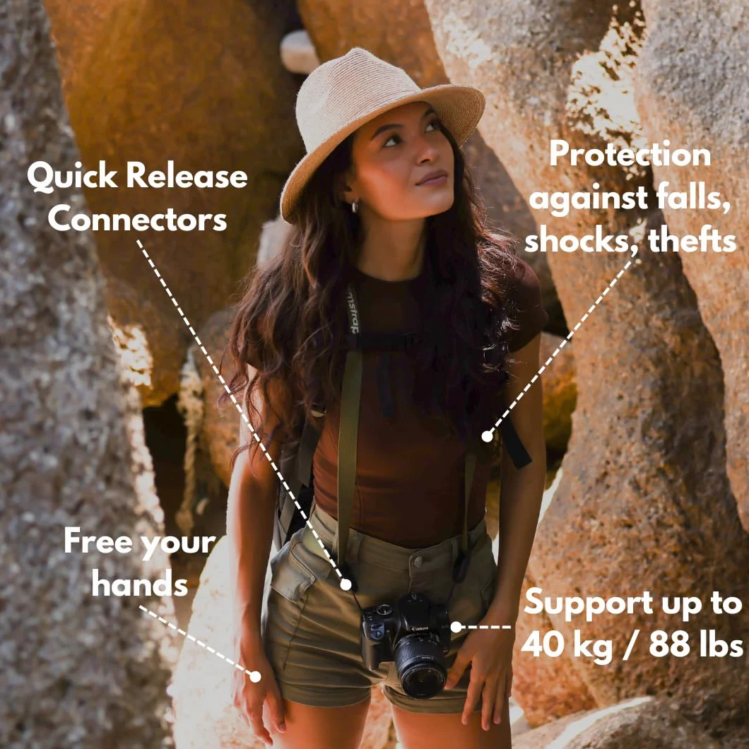 Camstrap - Sangle Appareil Photo et Jumelles Mains-Libres Ultra-Légère et Ajustable, Système d'attaches rapides avec connecteurs, Protection Optimale du Cou et du Dos, Universellement Adaptable