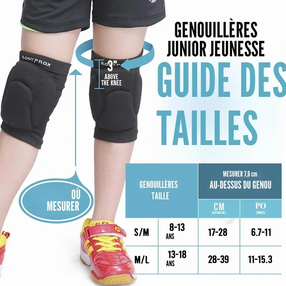 Bodyprox Genouillères de volleyball pour jeunes adolescents 1 paire Noir 13-18 Years