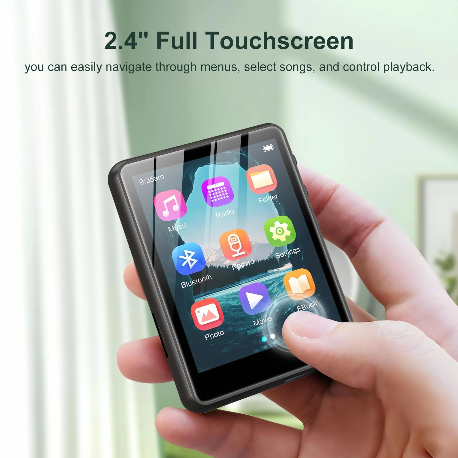 Lecteur MP3 128GB Bluetooth 5.3 ZAQE 2.4" Plein écran Tactile Portable Radio FM Enregistrement HiFi Noir