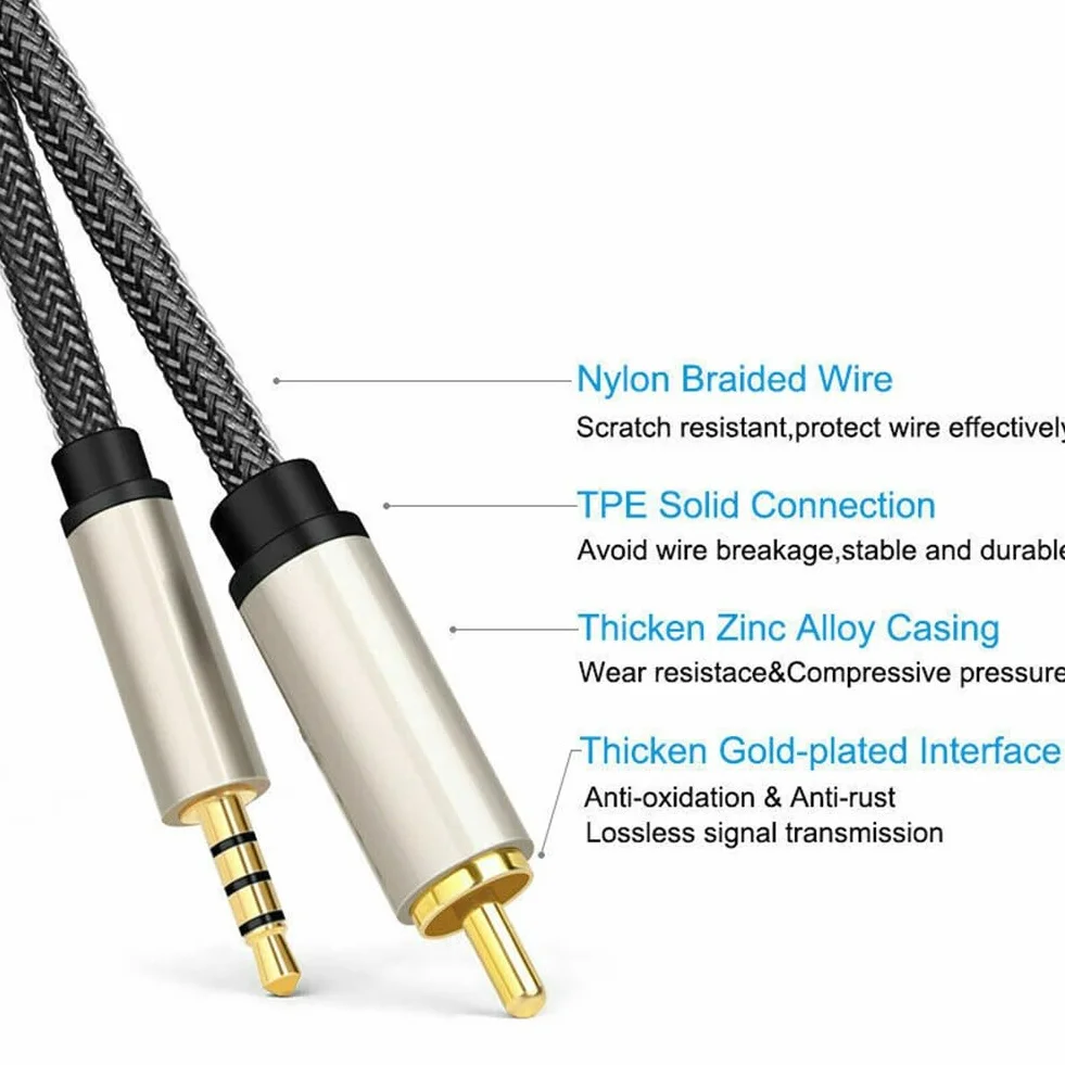 Câble audio coaxial numérique SPDIF RCA vers jack 3,5 mm, pour HDTV, barre de son, amplificateur, 1 m 2 m