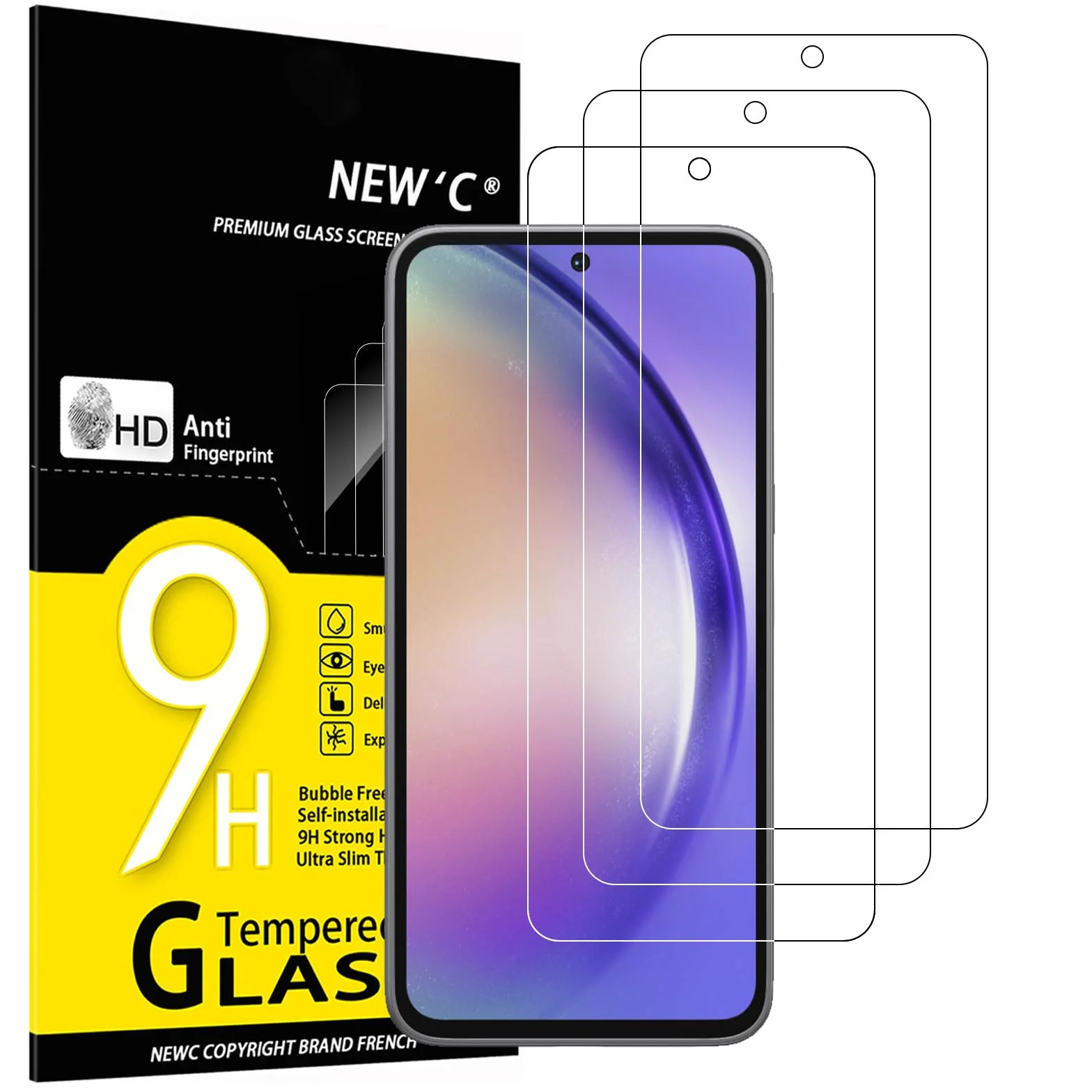 NEW'C Lot de 3, Verre Trempé pour Samsung Galaxy A54 5G, Film Protection écran efficace contre les Rayures - sans Bulles - Ultra Résistant (0,33mm HD Ultra Transparent) Dureté 9H Glass