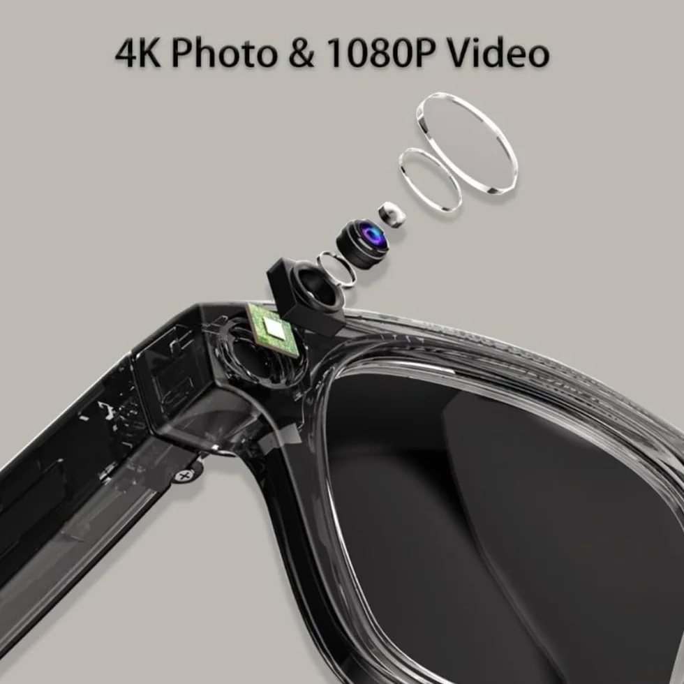 Watchily Lunettes connectées, Caméra Intégrée, ChatGPT – SmartView Pro - Verres Noirs et Transparents