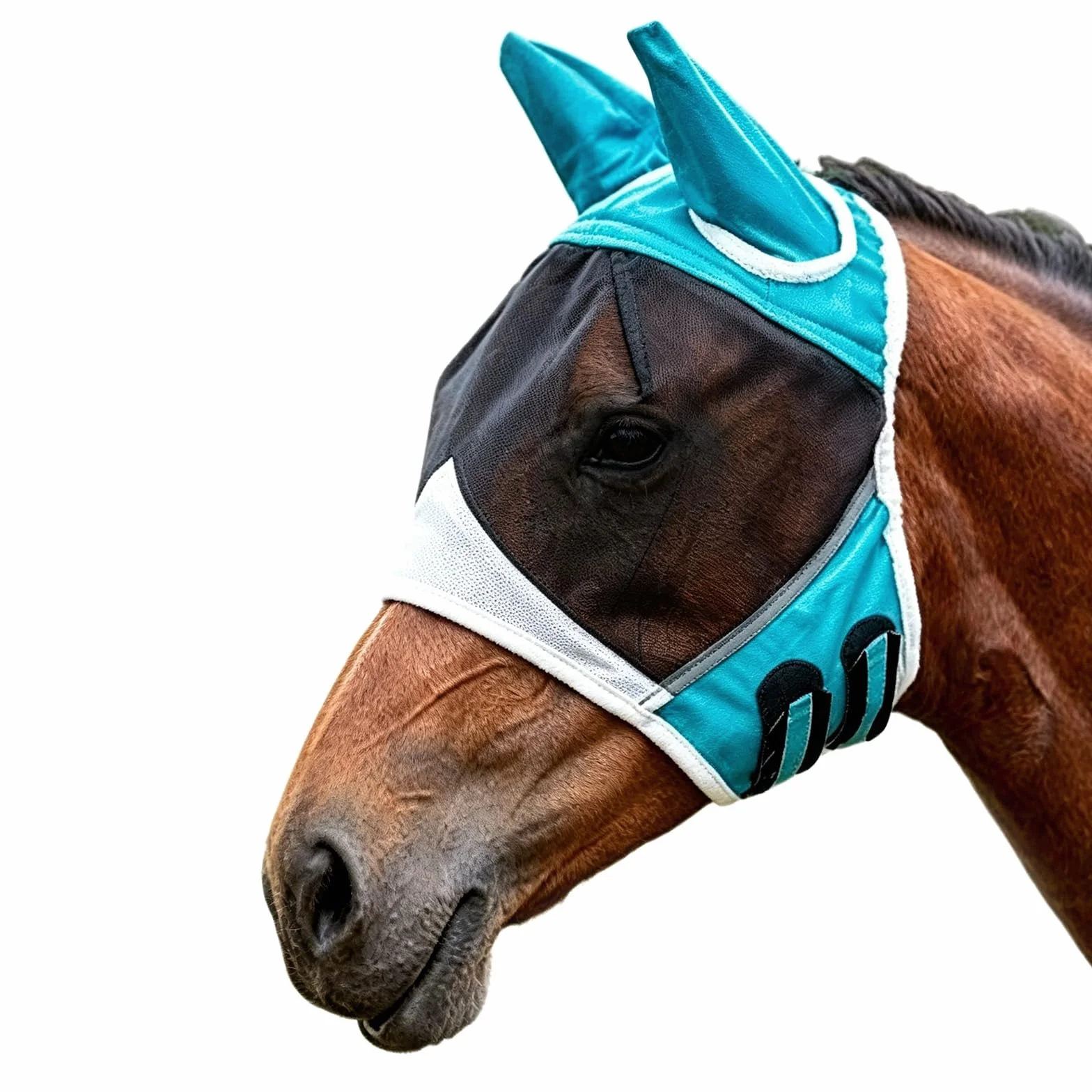 Masque Anti-Mouches pour Chevaux Bleu Protection UV (L)