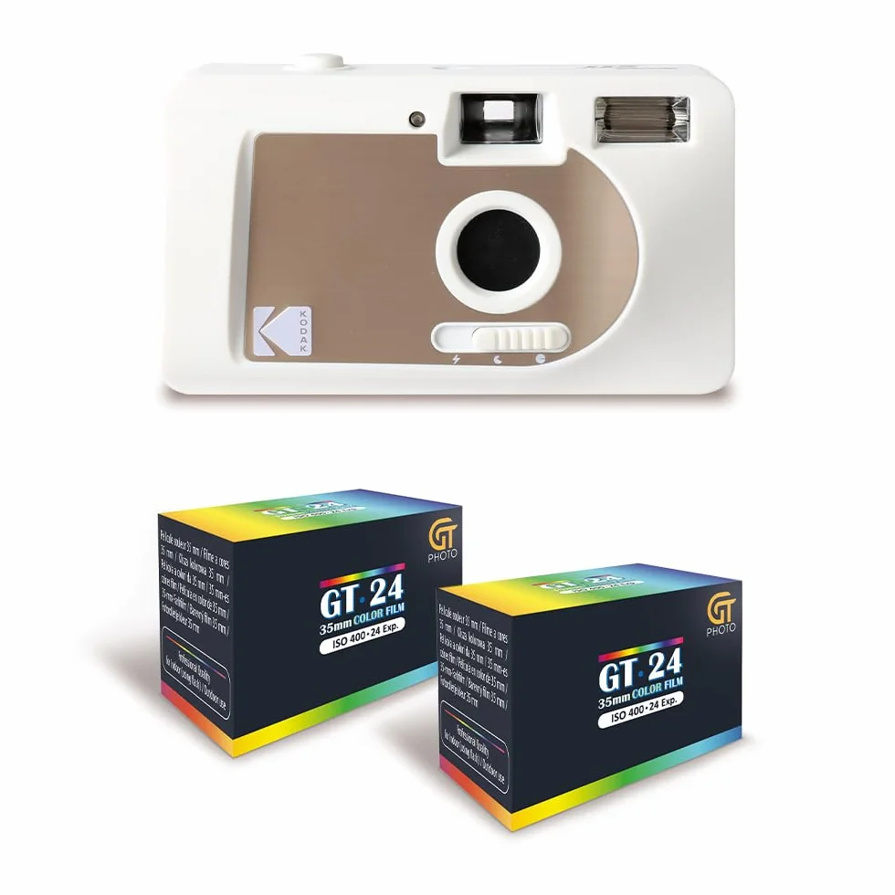 KODAK Motorized S88 - Appareil Photo Argentique Motorisé, Enroulement Automatique, Compact - Blanc/Marron + 2 Pellicules compatible35mm Couleur 24 Expositions