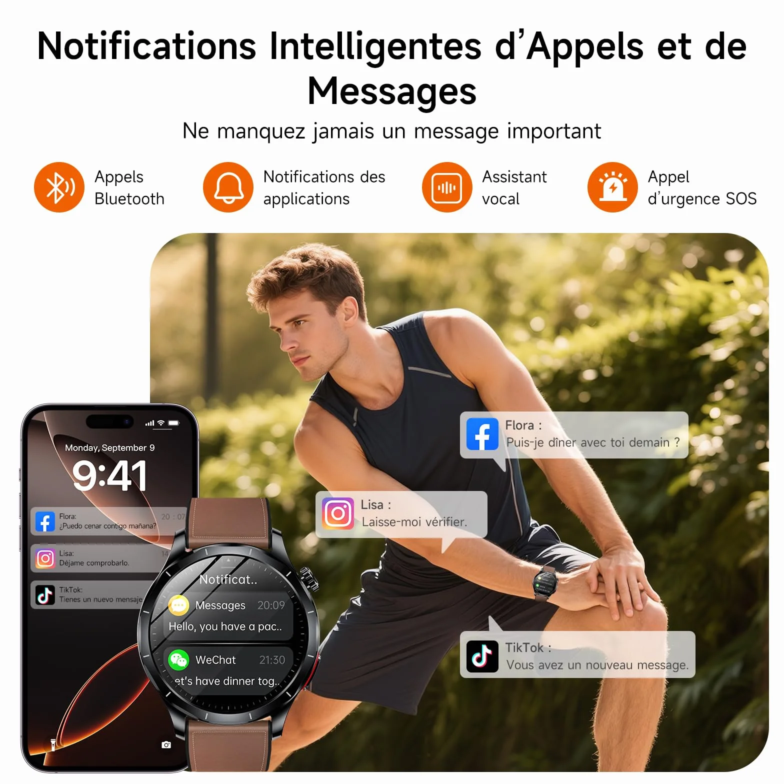 2026 Nouv’ Montre Connectée Homme avec ECG+HRV/Pressιon artérιelle/IMC,1,43" AMOLED Smartwatch avec Fonction SOS,24/7 Fréquence Cardiaque/SpO2/Sommeil Monitor, IP68 pour Android/iOS