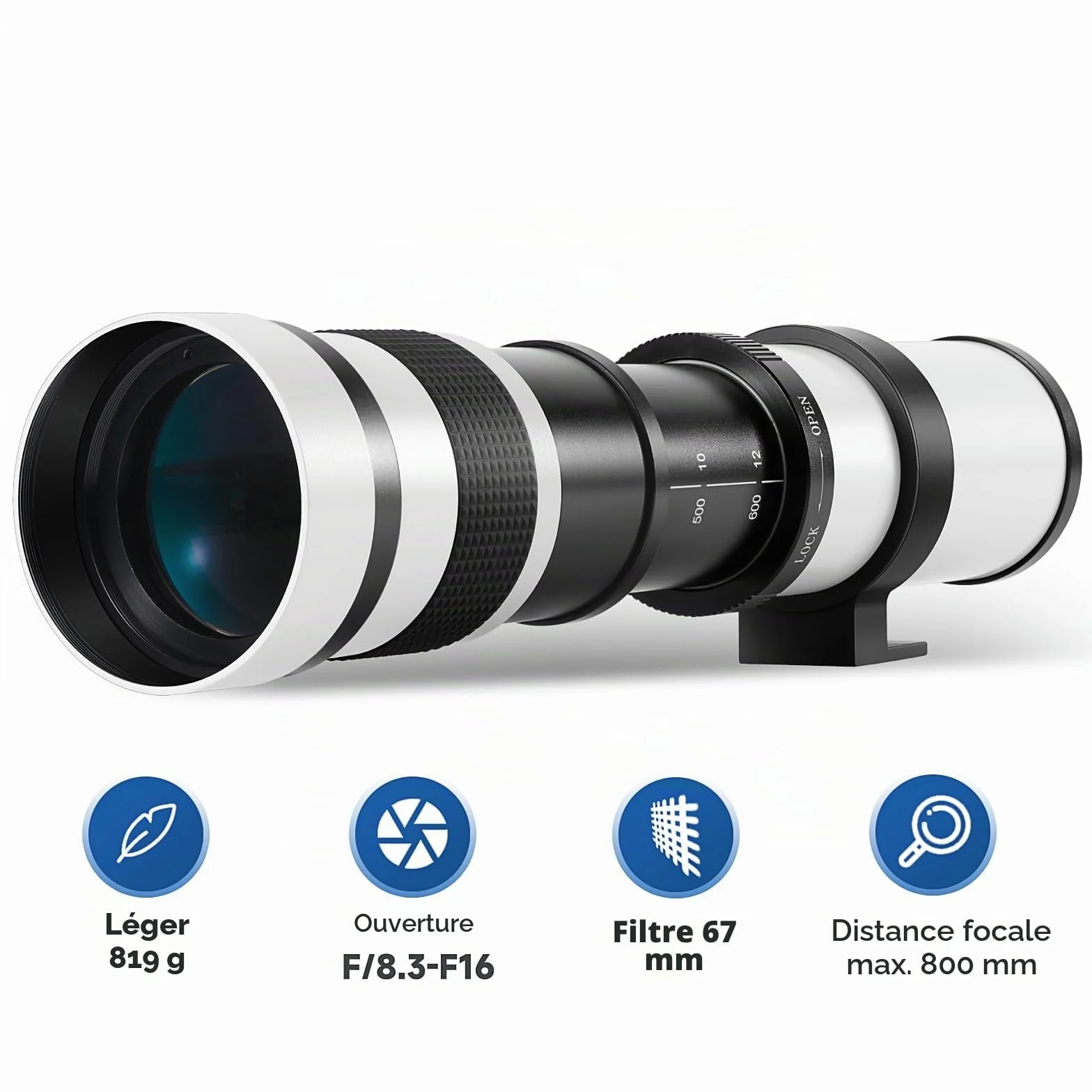 JINTU Téléobjectif 420-800mm EF Objectif Zoom Manuel pour Canon SLR Nikon