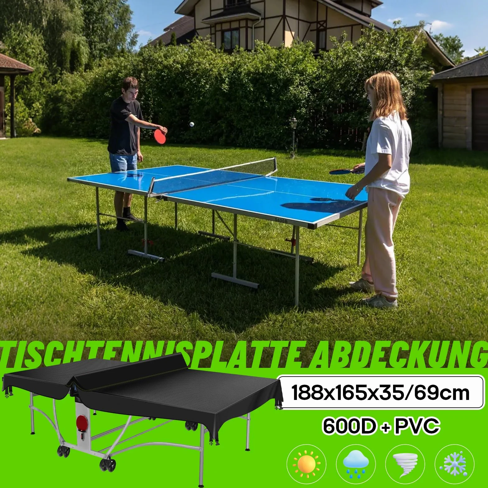 Housse Table de Ping Pong Exterieur Oxford 600D Imperméable 188x165 cm