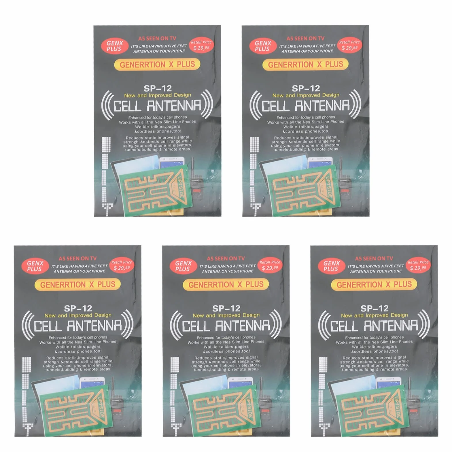 Lot de 5 Autocollants Amplificateur de Signal de Téléphone Portable, Autocollant D'amélioration du Signal de Téléphone Portable/talkies-walkies/buzzers pour Ascenseurs et Tunnels de Camping en Plein A