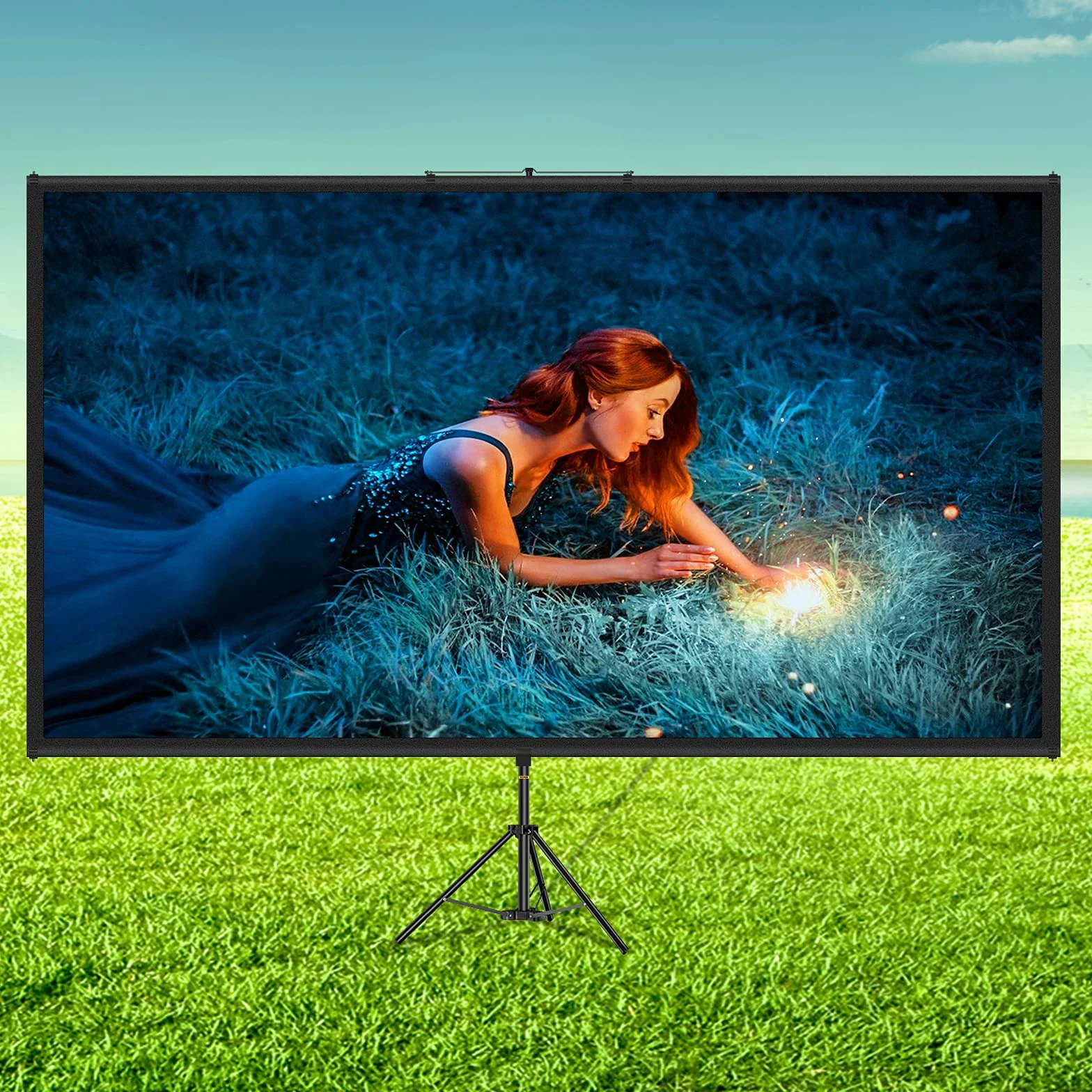 VEVOR Écran de Projection 110 Pouces 4K HD 16:9 Trépied Réglable 244x137 cm Infroissable Blanc/Noir