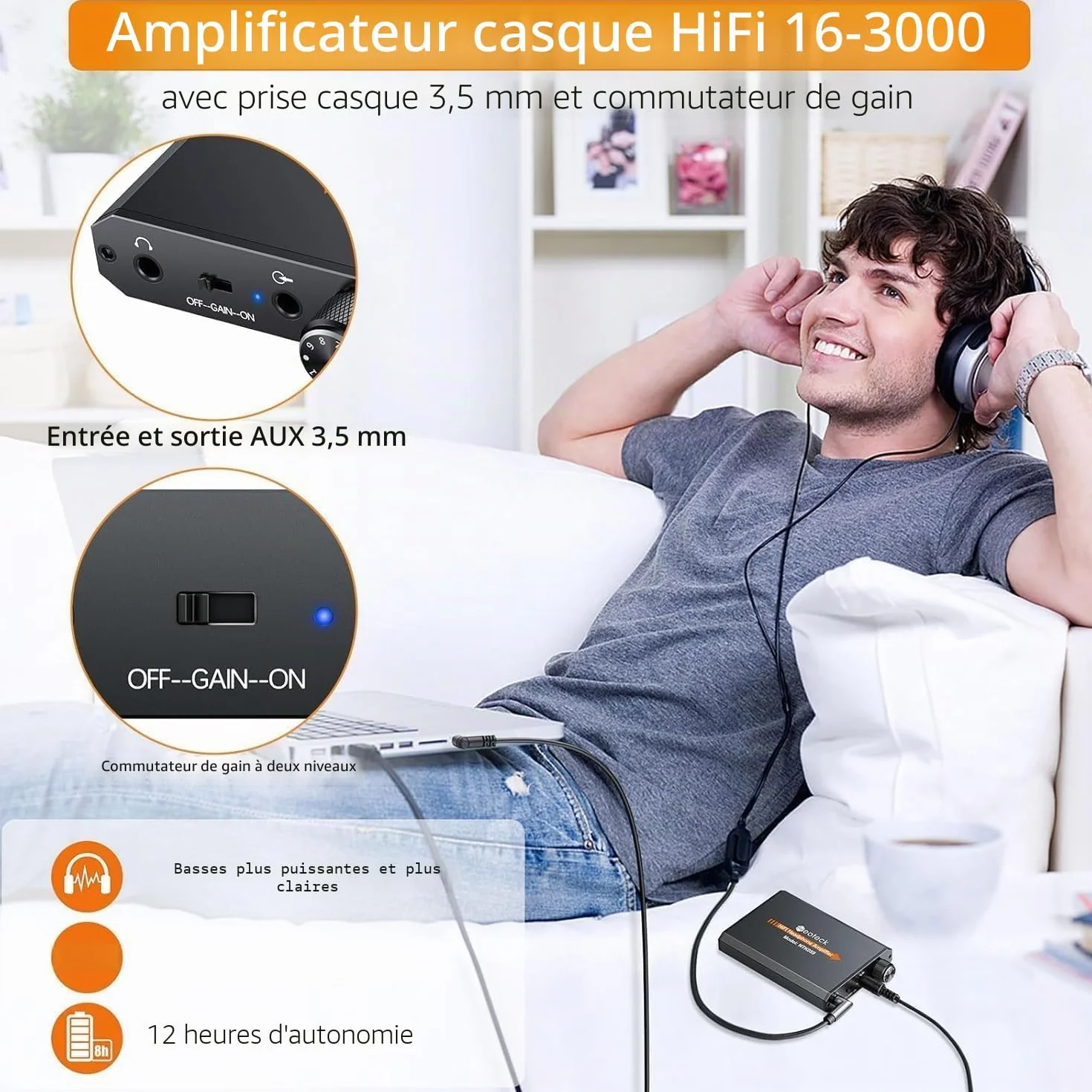 Neoteck Amplificateur de Casque Portable Audio 3.5 mm Casque HiFi Écouteurs avec Batterie au nLithium Mat Surface en Aluminium pour MP3 MP4 Téléphones Ordinateur