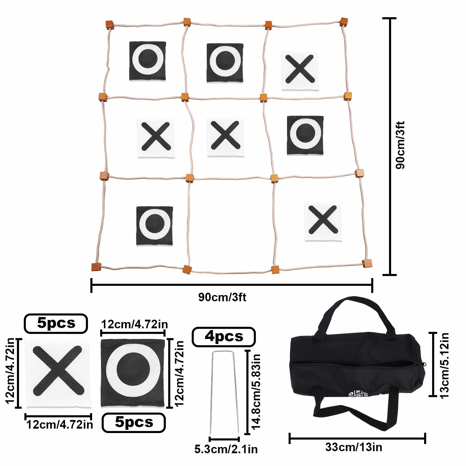 Jeu de Morpion Géant d'Extérieur 90x90cm Lancer Sacs Haricots pour Enfants Adultes