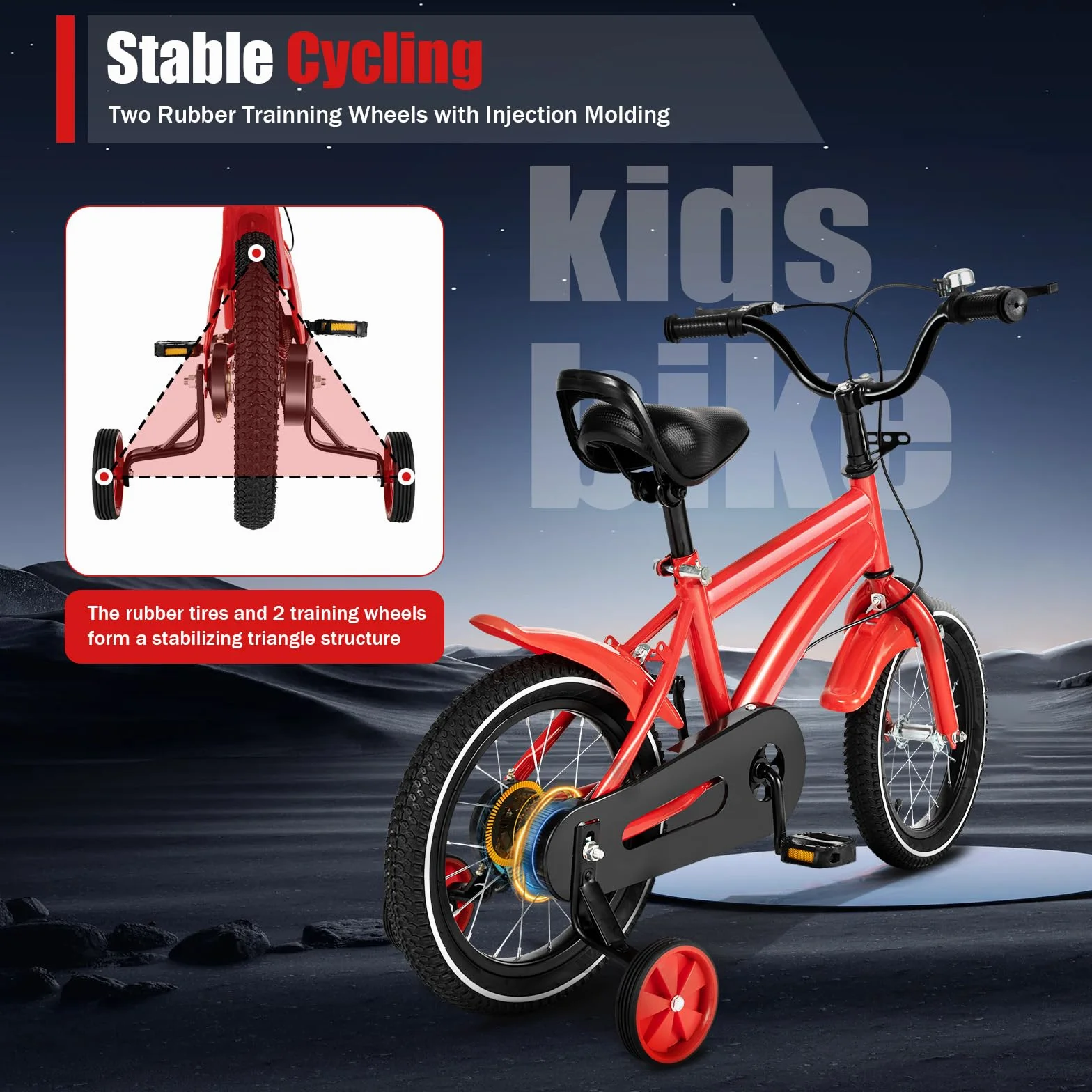 Vélo enfant 14 pouces roues stabilisatrices double freinage réglable hauteur 3 ans