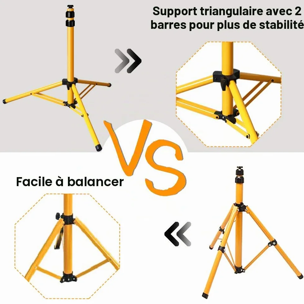 Trépied de chantier télescopique LED acier hauteur réglable 1,60 m