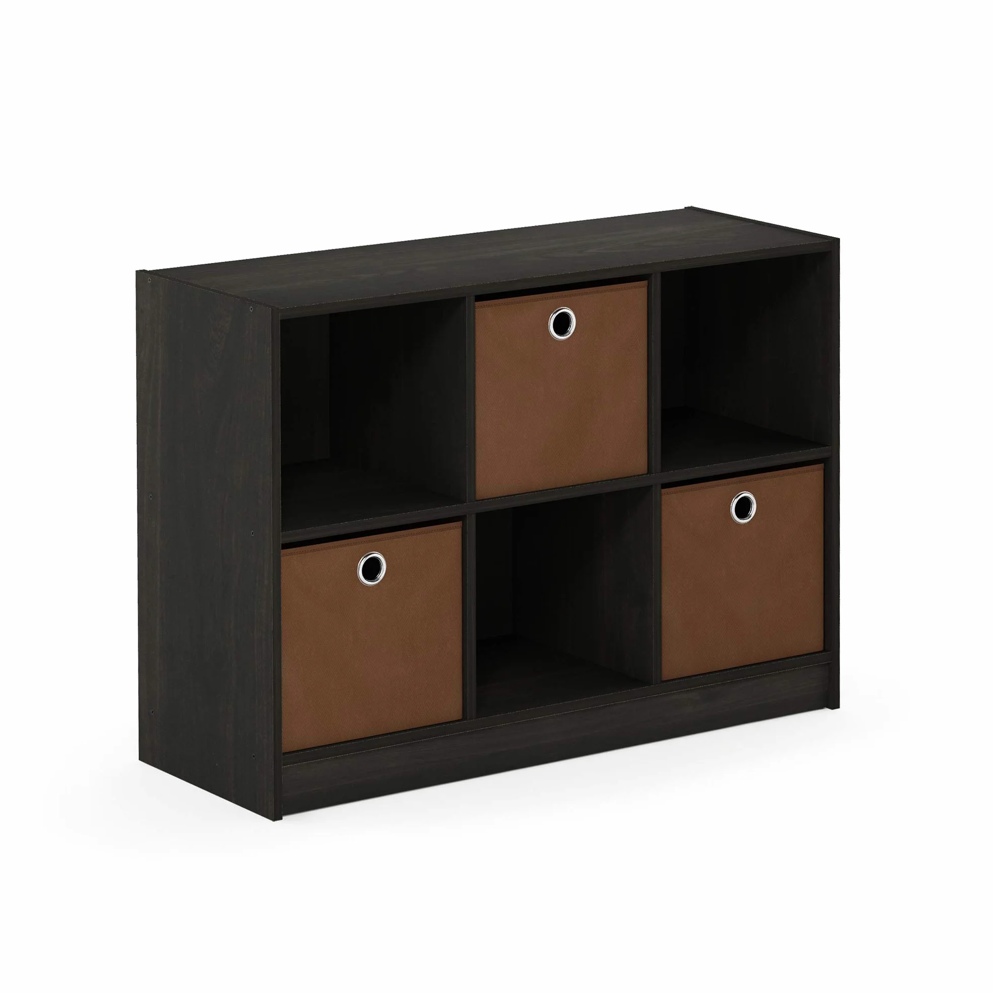 Furinno Basic Rangement de Bibliothèque 3x2 avec Bacs, Engineered Wood, Expresso, one size