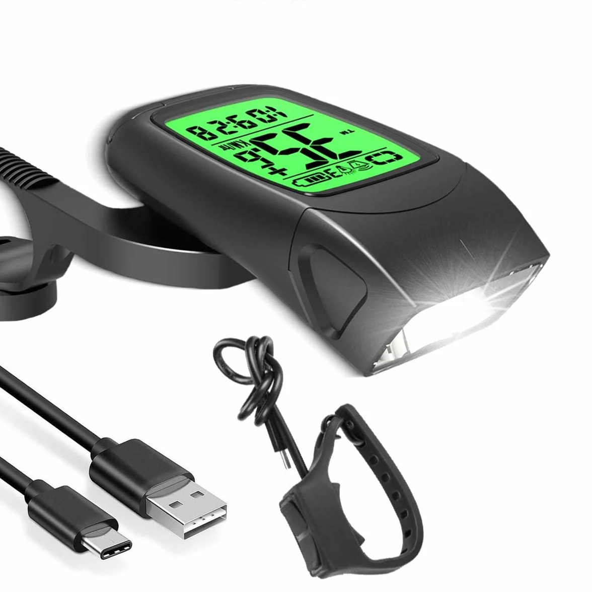 Compteur Velo sans Fil IPX5, Sonnette Rechargeable 4 Modes, Ensemble 3 en 1