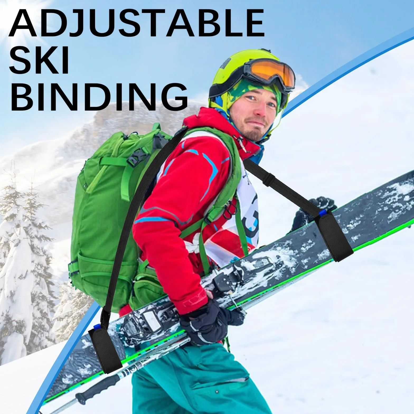 Sangle de Ski Réglable avec Bandoulière Rembourrée pour Transport de Skis et Bâtons