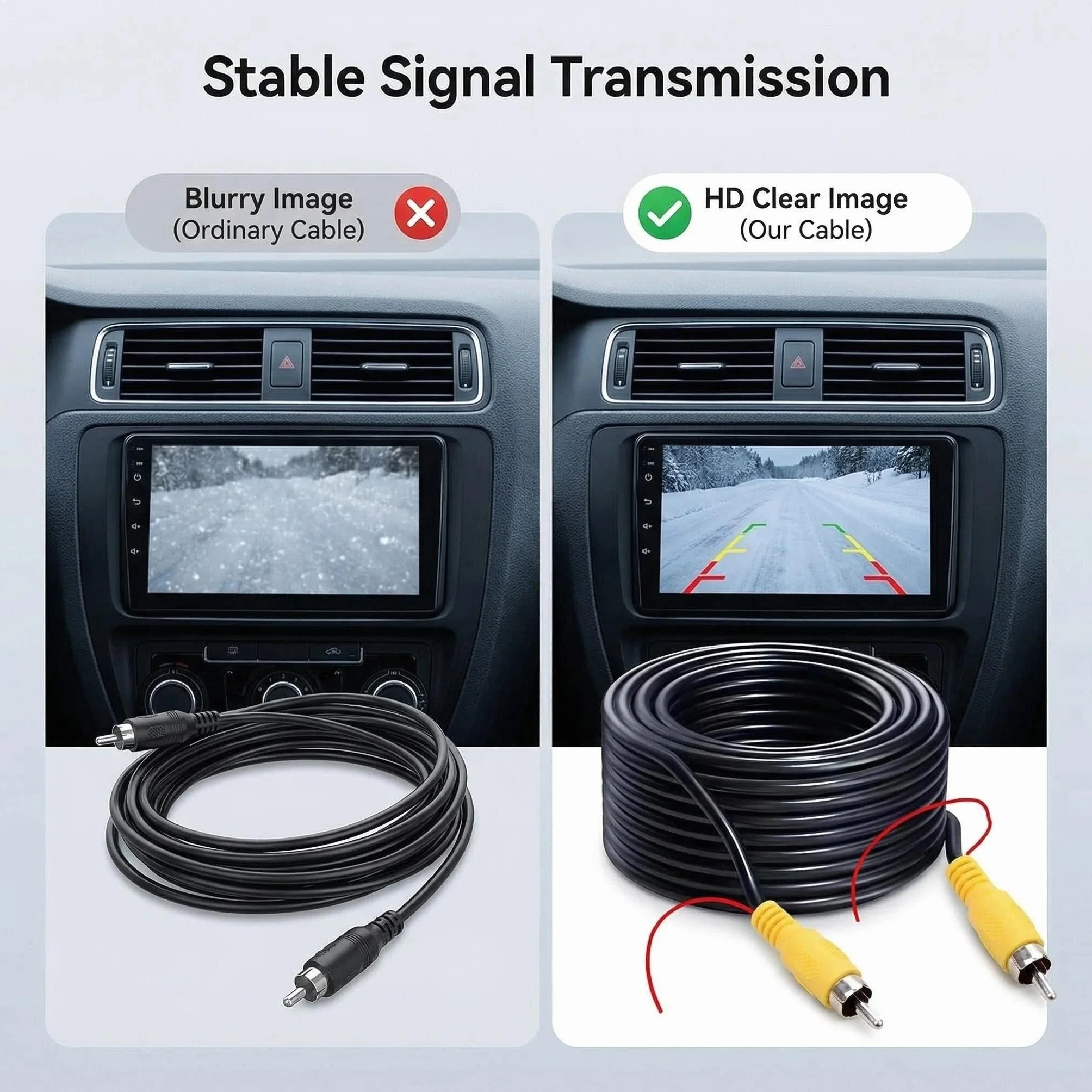 Générique Câble Vidéo RCA 10M pour Caméra de Recul, Extension AV Mâle-Mâle avec Fil de Détection, Cordon RCA Jaune pour Voiture Camion Camping-Car Moniteur TV Box
