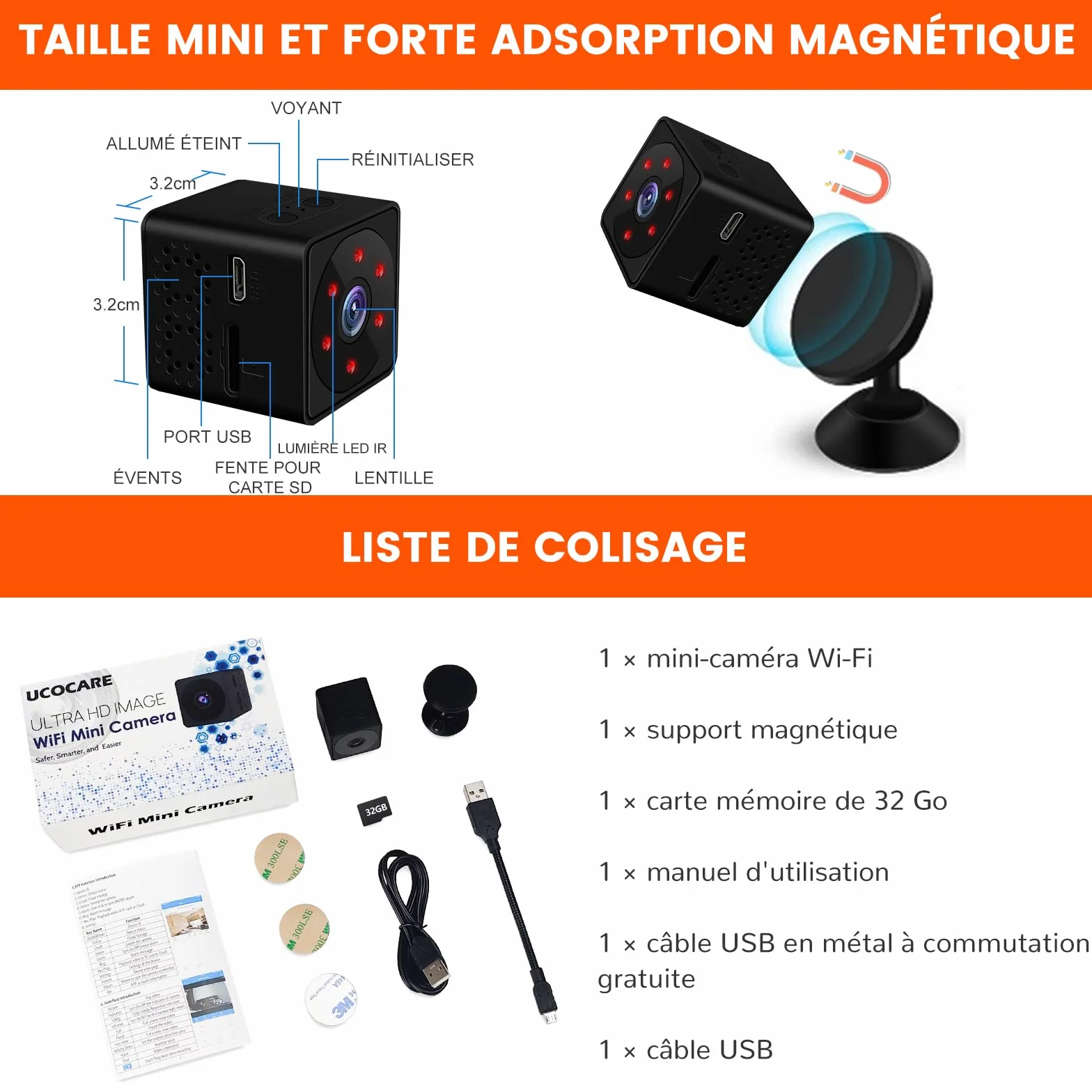 Bextgoo Mini Camera sans Fil, Options Wi-FI ou sans Wi-FI, 4K Camera de Surveillance sans Internet avec avec Carte TF 32 Go, Vision Nocturne, Mini Camera pour Maison/Intérieur/Extérieur(Noir)