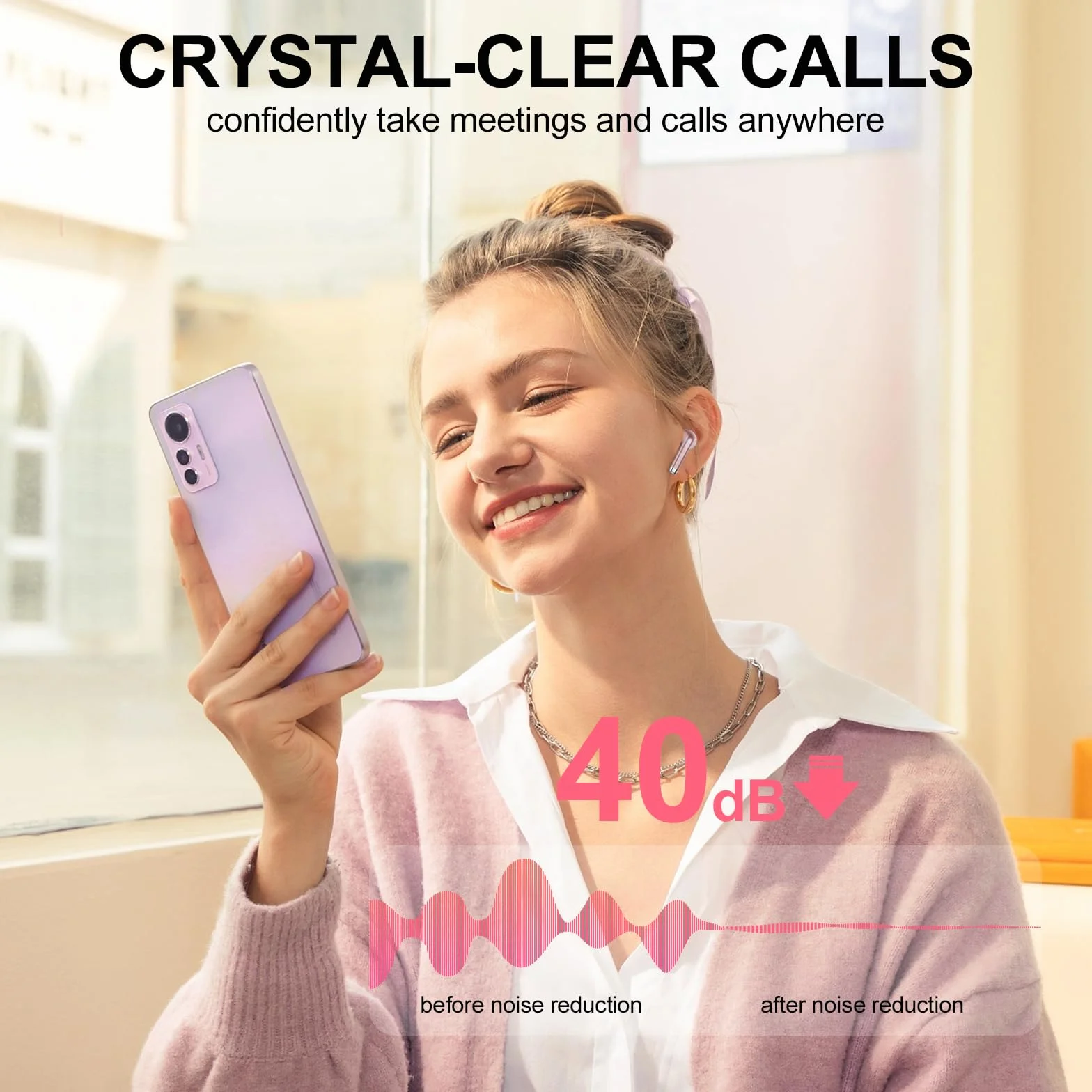 Ecouteurs Bluetooth sans Fil,2023 5.3 ENC Réduction Casque,40 Heures Durée de Lecture Écran LED,Hi-FI Son Stéréo,IP7 Étanche,Contrôle Tactile Oreillette Bluetooth W23 Or Rose