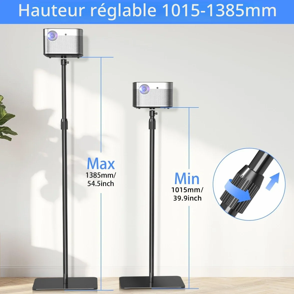 Suptek Support de Projecteur au Sol, Hauteur Réglable 1015-1385 mm, Rotation 360°, Supporte 2 kg PR001F