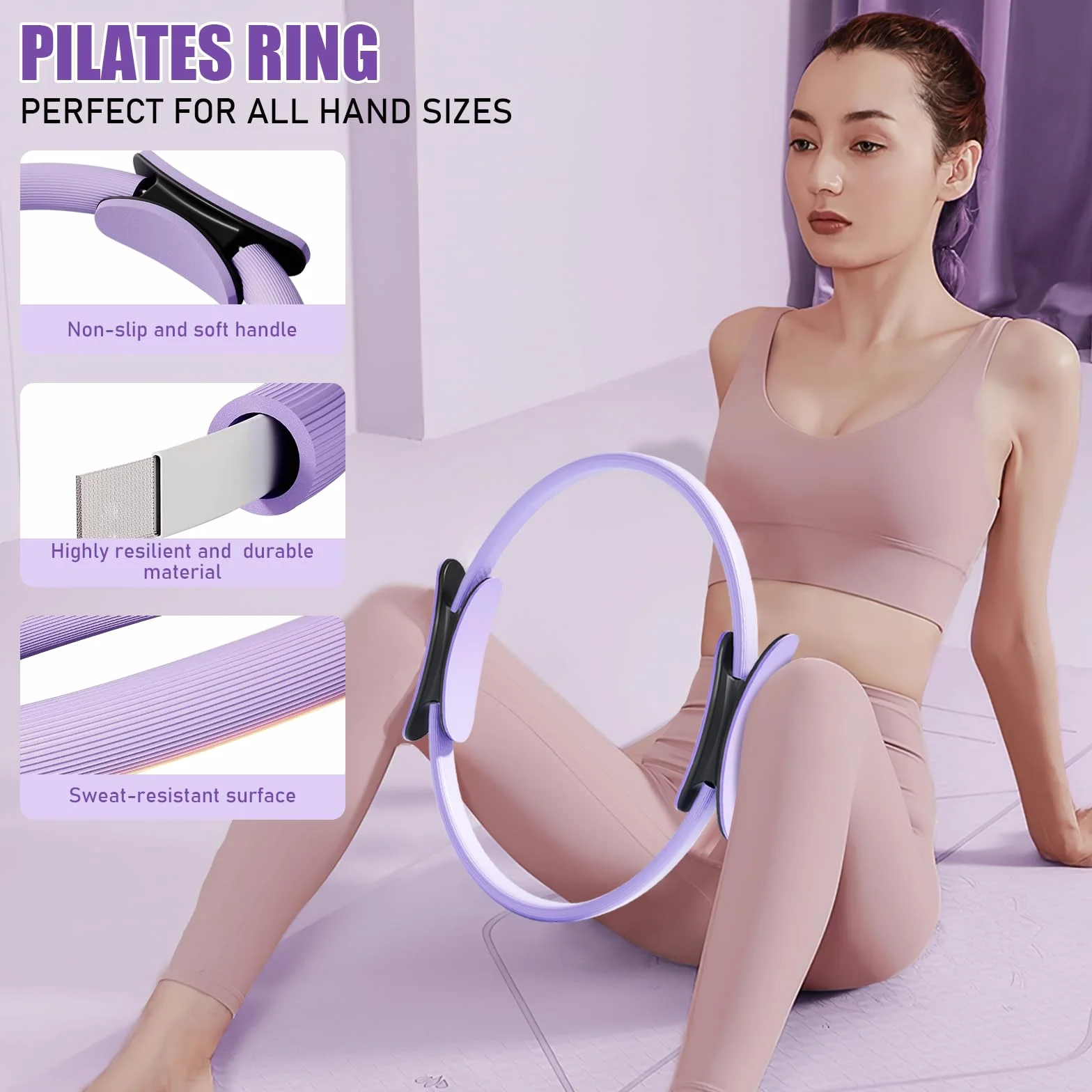 Ensemble d'anneaux de Pilates Kit essentiel avec cercle magique 32 cm, balle, bandes, disques glissants et poster d'entraînement