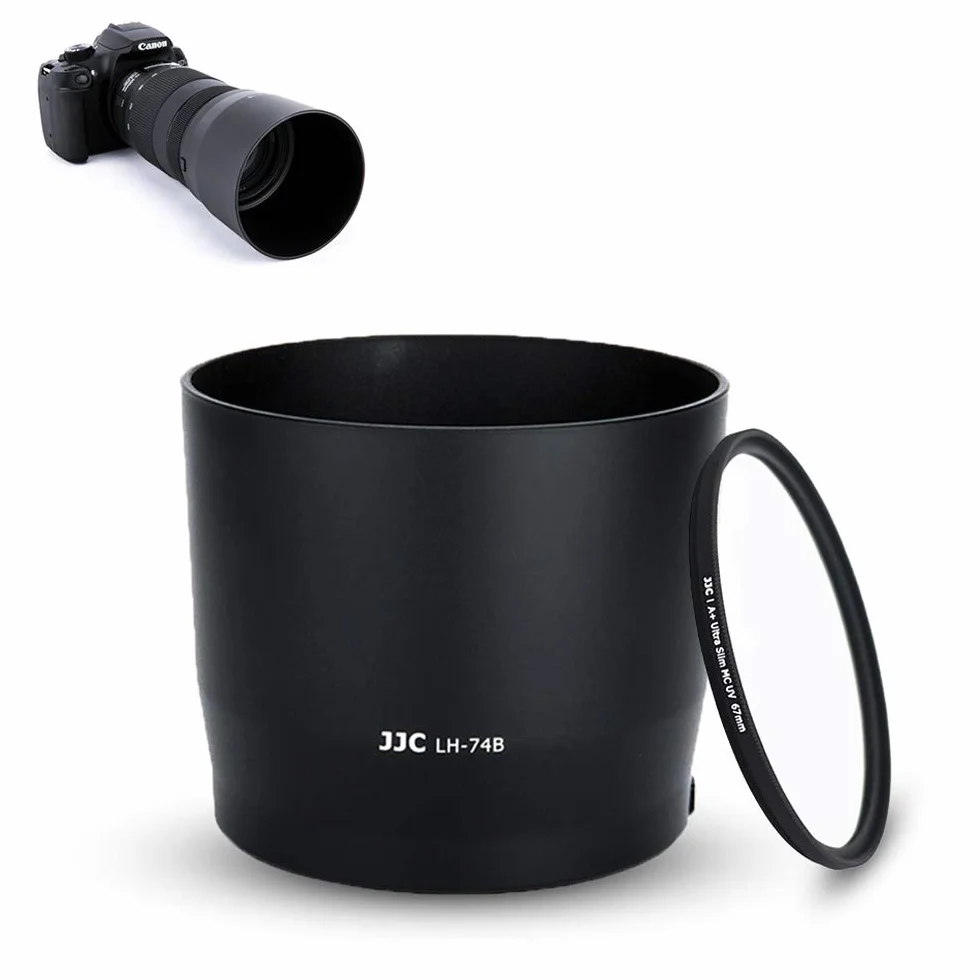 JJC Pare-Soleil avec Filtre UV 67 mm pour Objectif Canon EF 70-300 mm F4-5.6 is II/RF 100-400 mm F5.6-8 is, Remplace Le Pare-Soleil Canon ET-74B