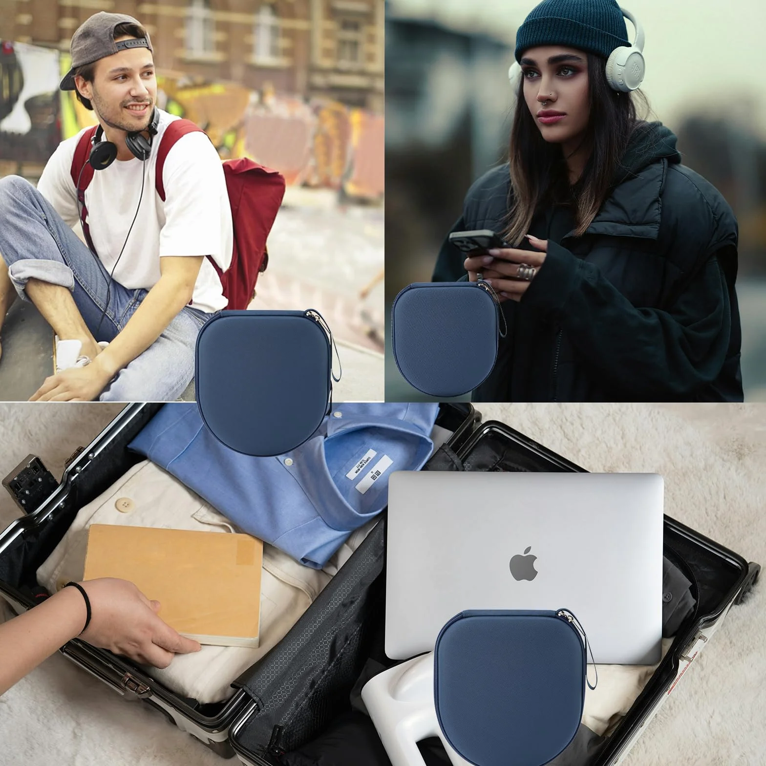 Étui compatible avec JBL Tune 510BT 520BT 500 720 BT 770 NC 760 NC, Sony WH-CH520 WH-CH720N, écouteurs sans fil à réduction de bruit, étui portable pour écouteurs de voyage (bleu)