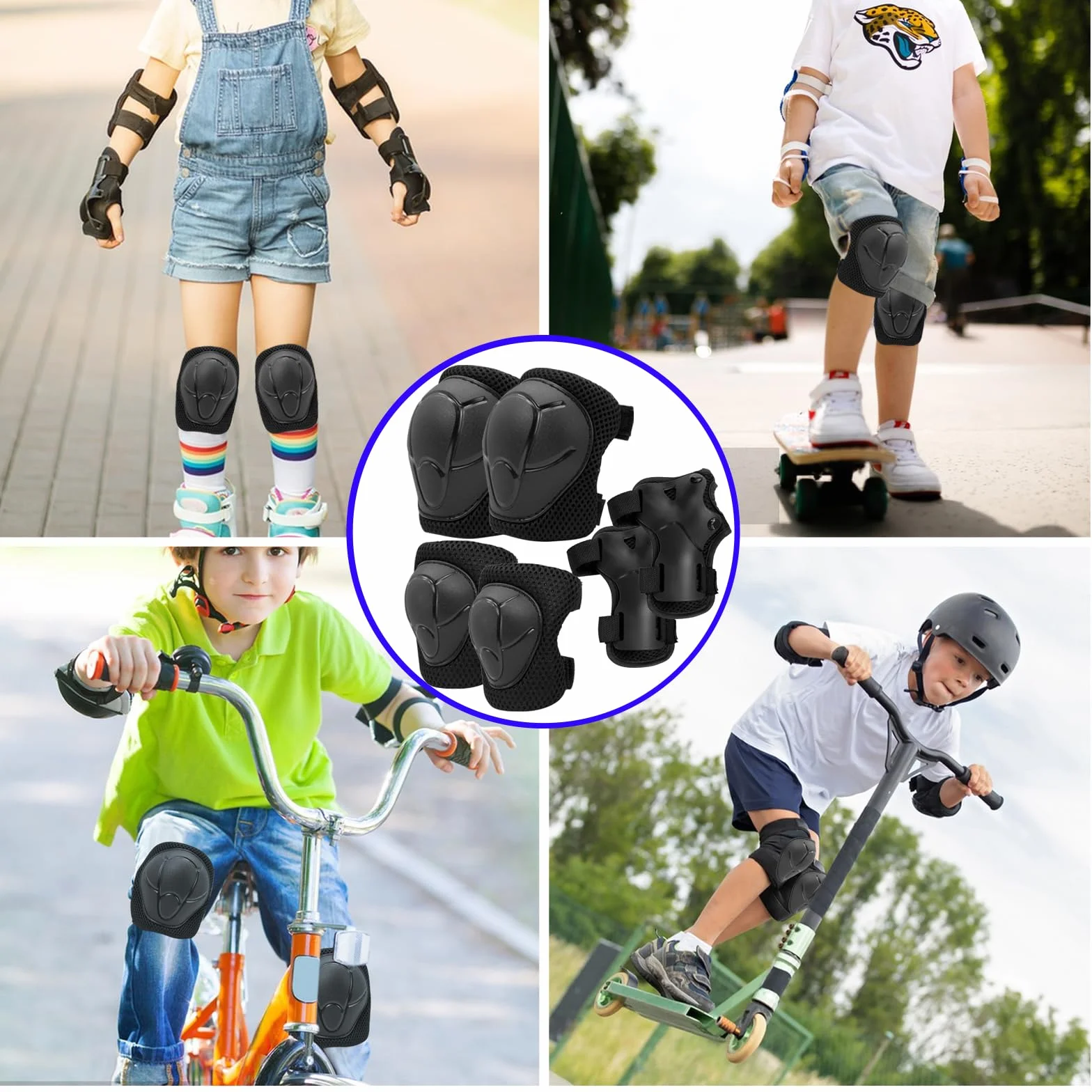 Protection Velo Enfant 3 ans Genouillères pour Enfants Ensemble de Protection Patins à Roulettes Coudières Protège-Poignets Noir